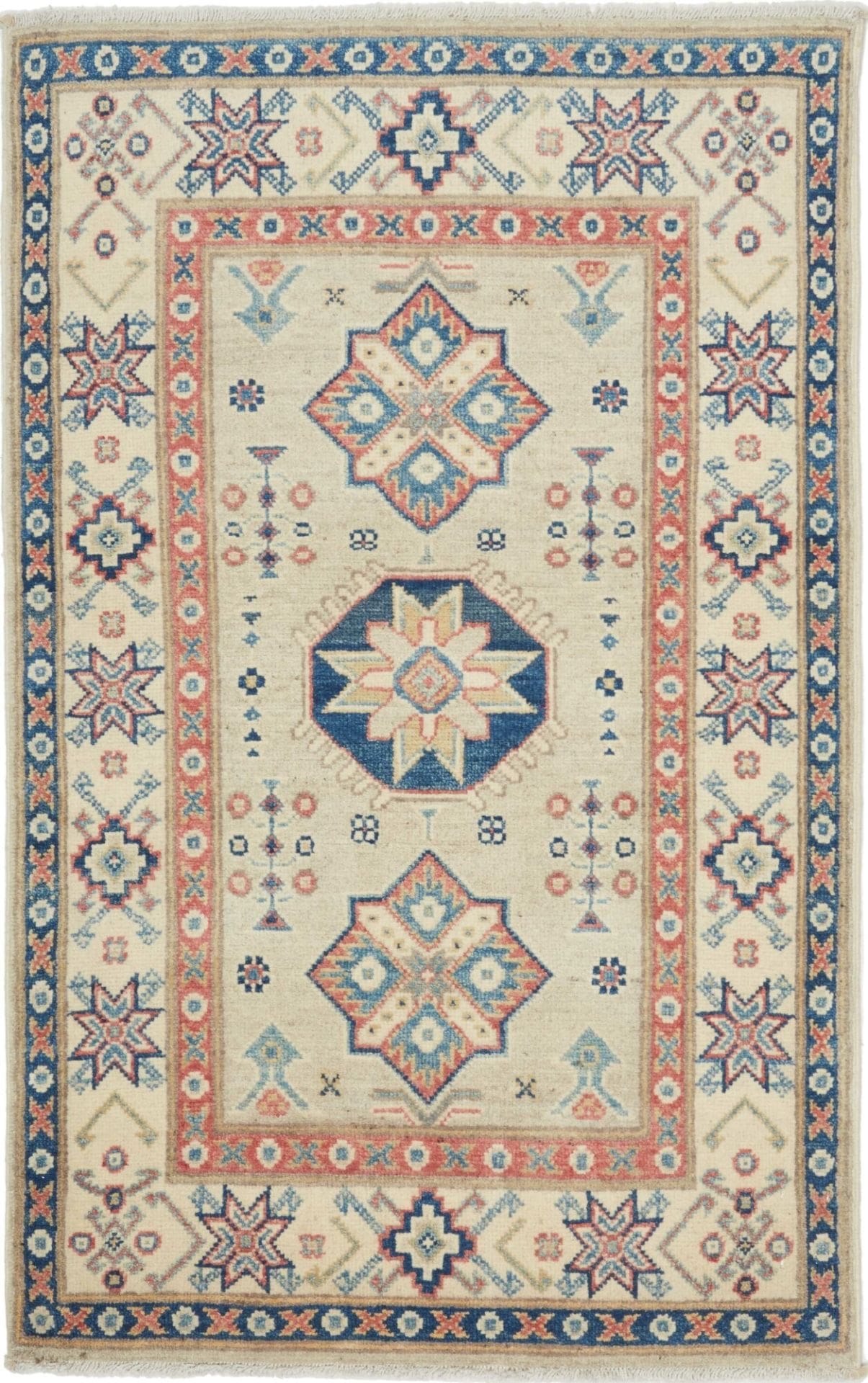 Kazak Orientteppich 81 x 125 cm, geometrisches Muster, handgeknüpft