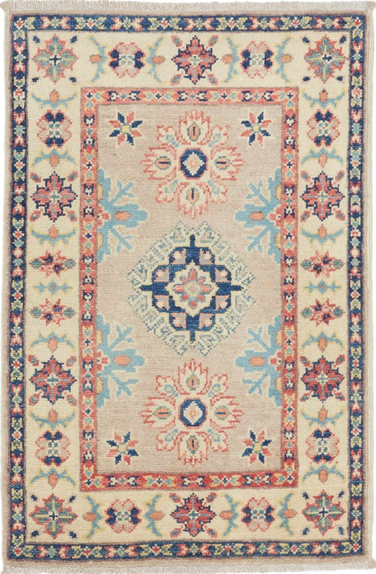 Kazak Teppich 63 x 89cm, geometrisches Muster, handgeknüpft