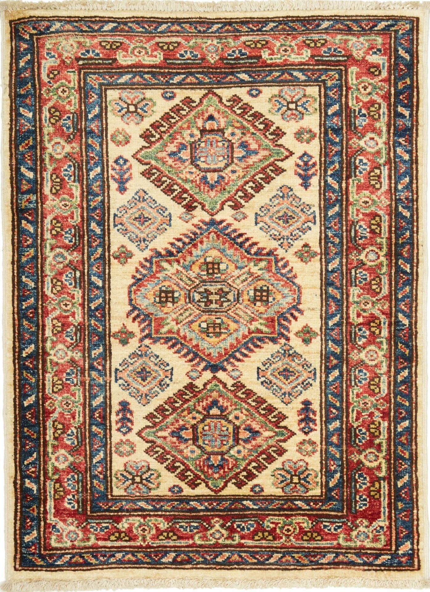 Kazak Teppich 67 x 90cm – Handgeknüpft, geometrische Muster, Wolle