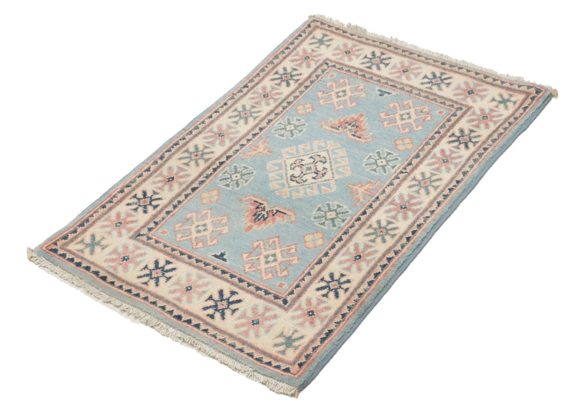 Kazak Orientteppich 64 x 94cm, geometrisches Muster, handgeknüpft