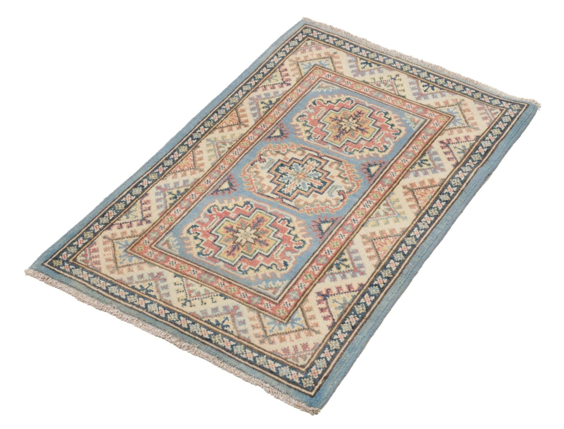 Kazak Teppich 64 x 89 cm, handgeknüpft, geometrisches Muster