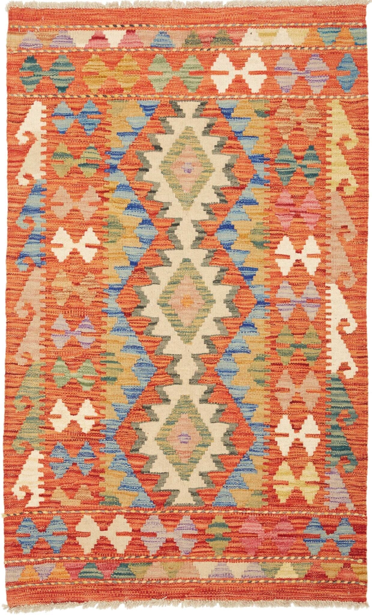 Kelim Teppich 82 x 129 cm, handgewebt, rustikales Design, Wolle