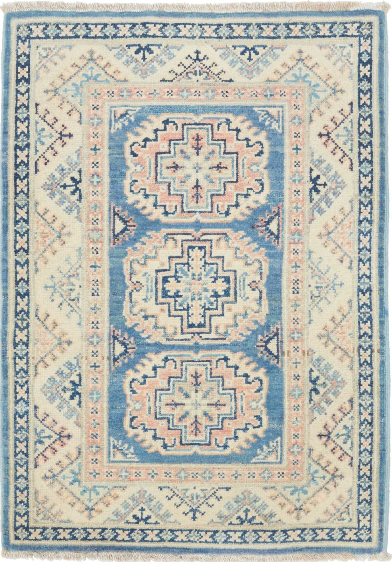 Kazak Teppich 66 x 92cm – Handgeknüpft, geometrische Muster, Wolle