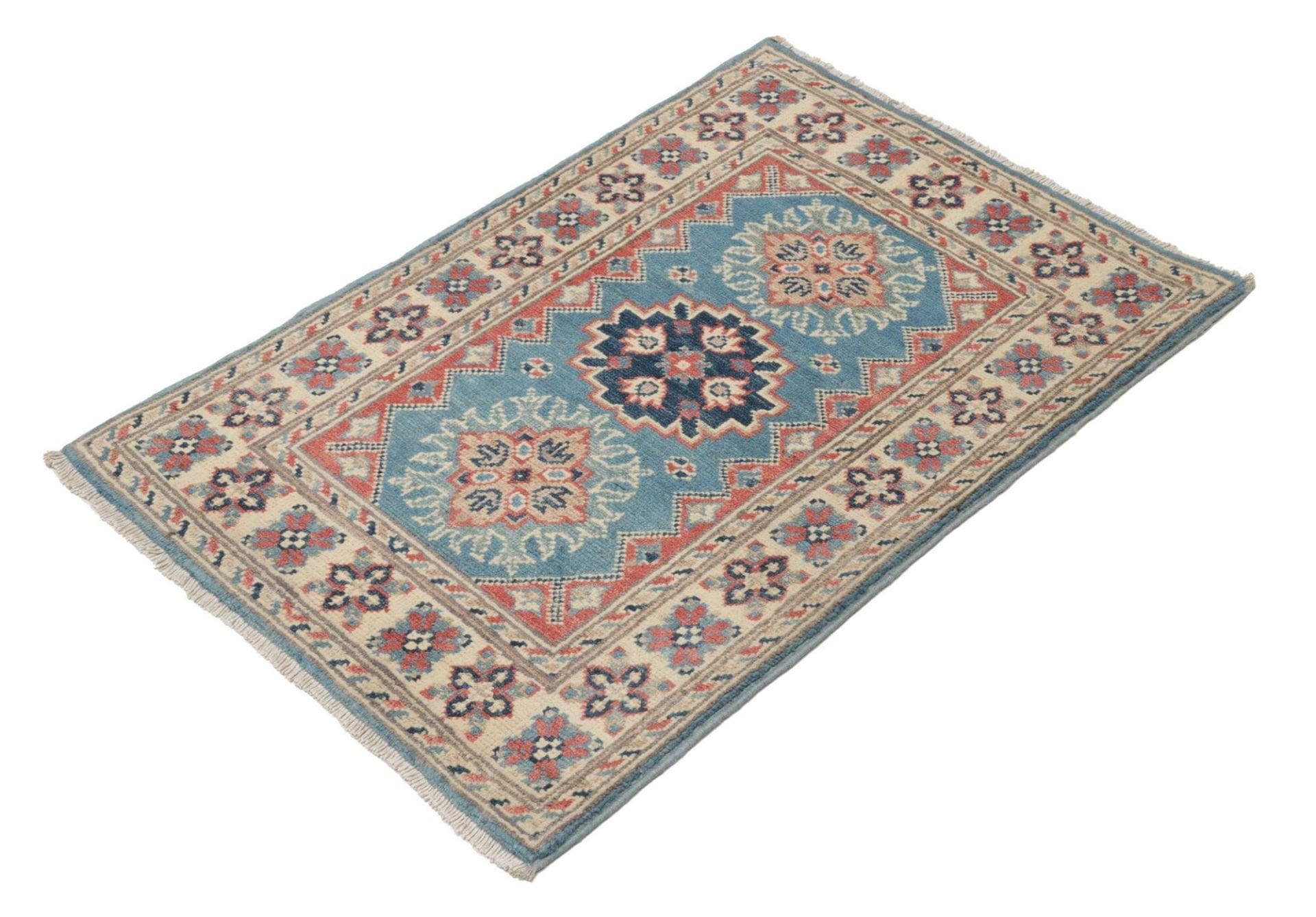 Kazak Teppich 65 x 90 cm, handgeknüpft, geometrische Muster