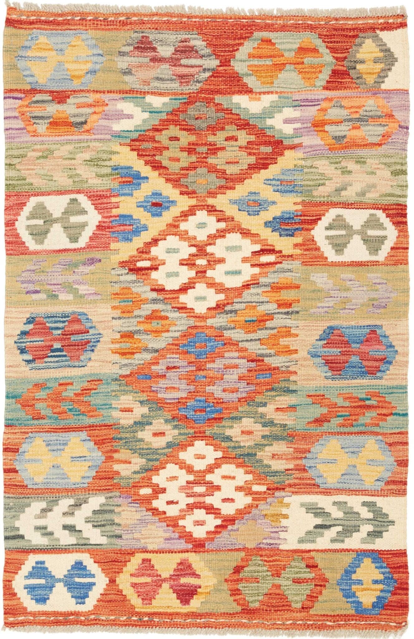 Kelim Teppich 82 x 123 cm, handgewebt, rustikales Design, Wolle