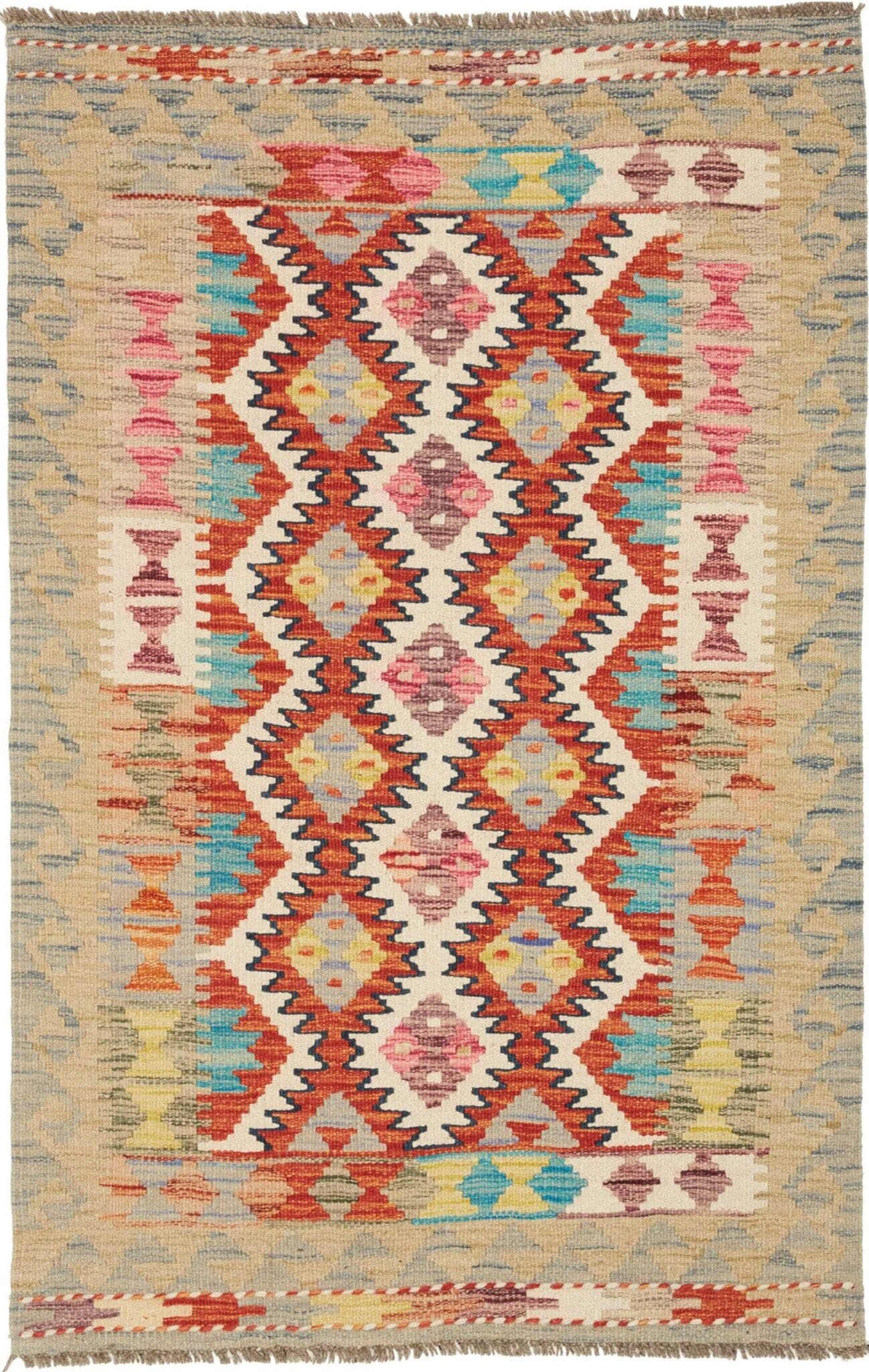 Kelim Teppich 81 x 122cm, handgewebt, rustikales Flair, Wolle