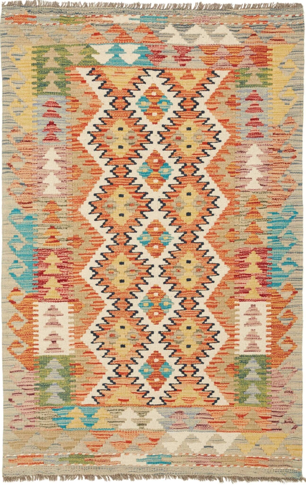 Kelim Teppich 79 x 115 cm aus Schurwolle, handgewebt, rustikal