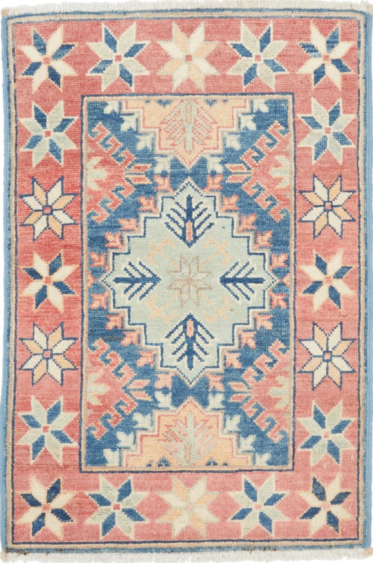 Kazak Teppich 61 x 86 cm, geometrisches Muster, handgeknüpft