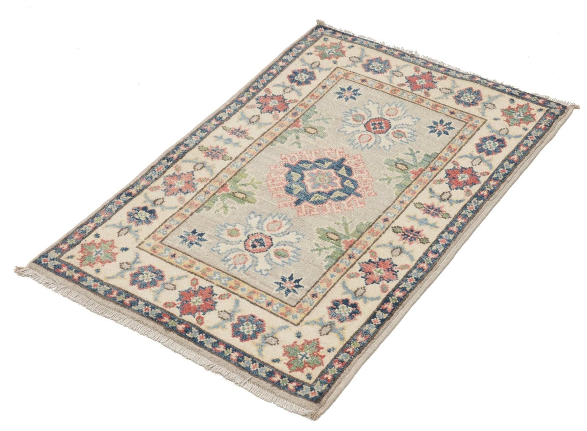 Kazak Teppich 64 x 90cm mit geometrischen Mustern | handgeknüpft