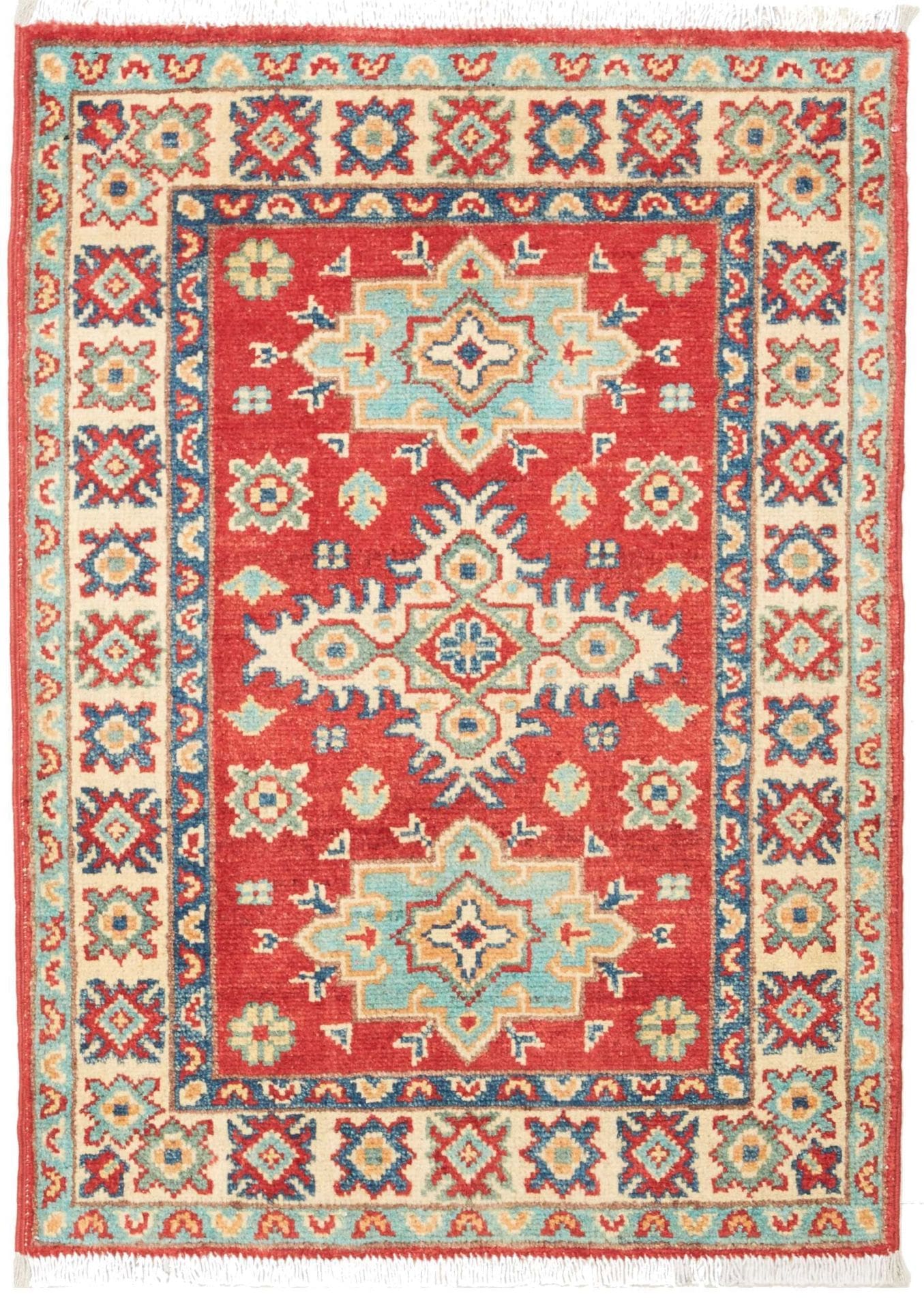 Kazak Orientteppich 65 x 85 cm, handgeknüpft, geometrisches Muster