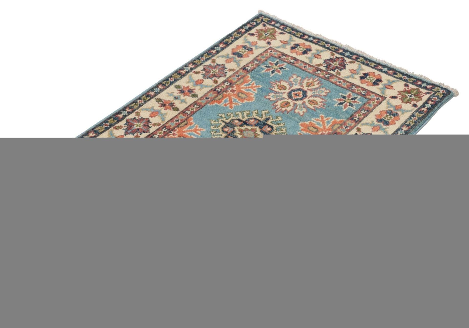 Kazak Teppich 68 x 92 cm, geometrisches Muster, handgeknüpft