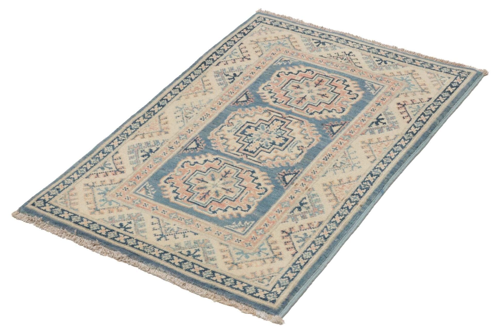 Kazak Teppich 66 x 92cm – Handgeknüpft, geometrische Muster, Wolle