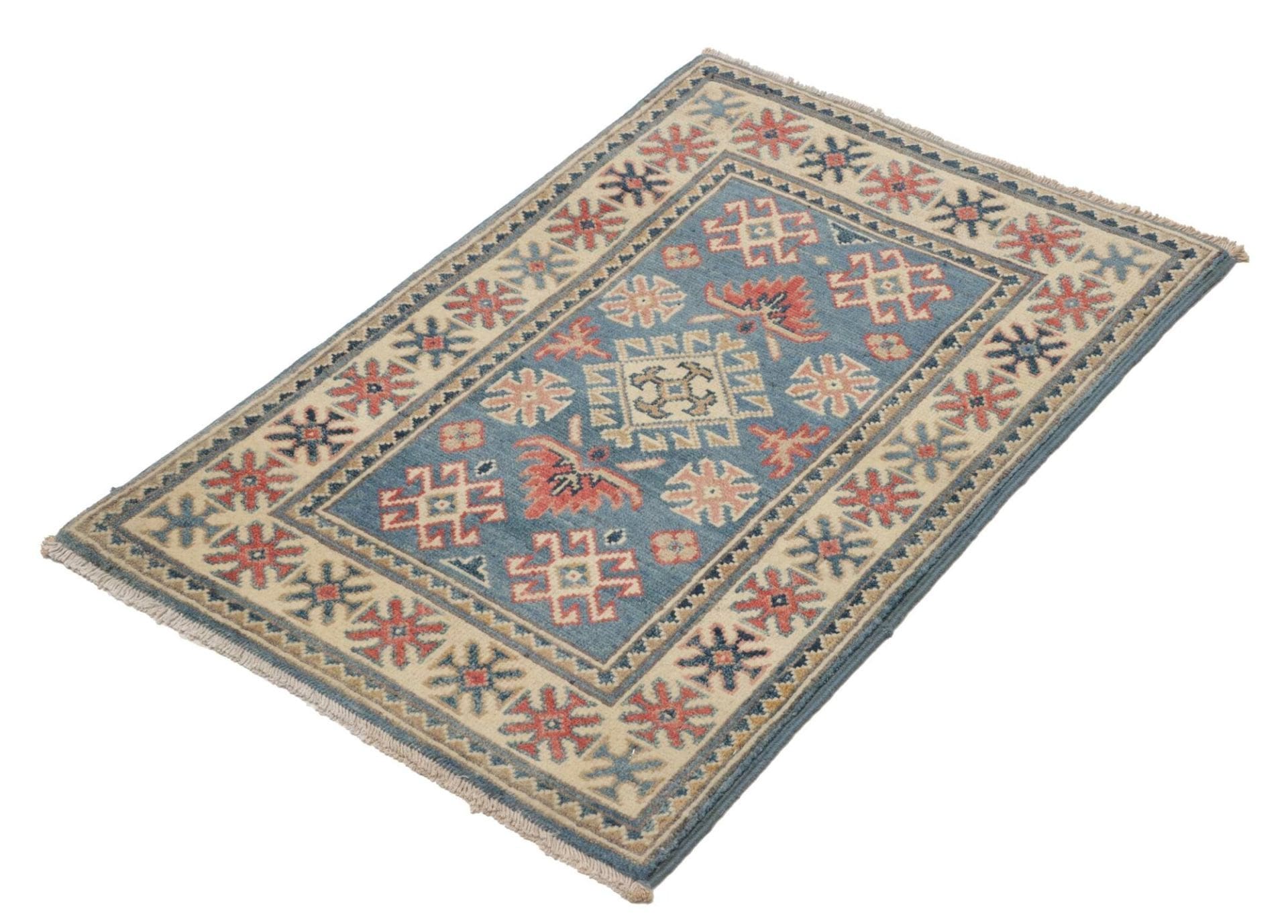 Kazak Teppich 64 x 89 cm, geometrisches Muster, handgeknüpft