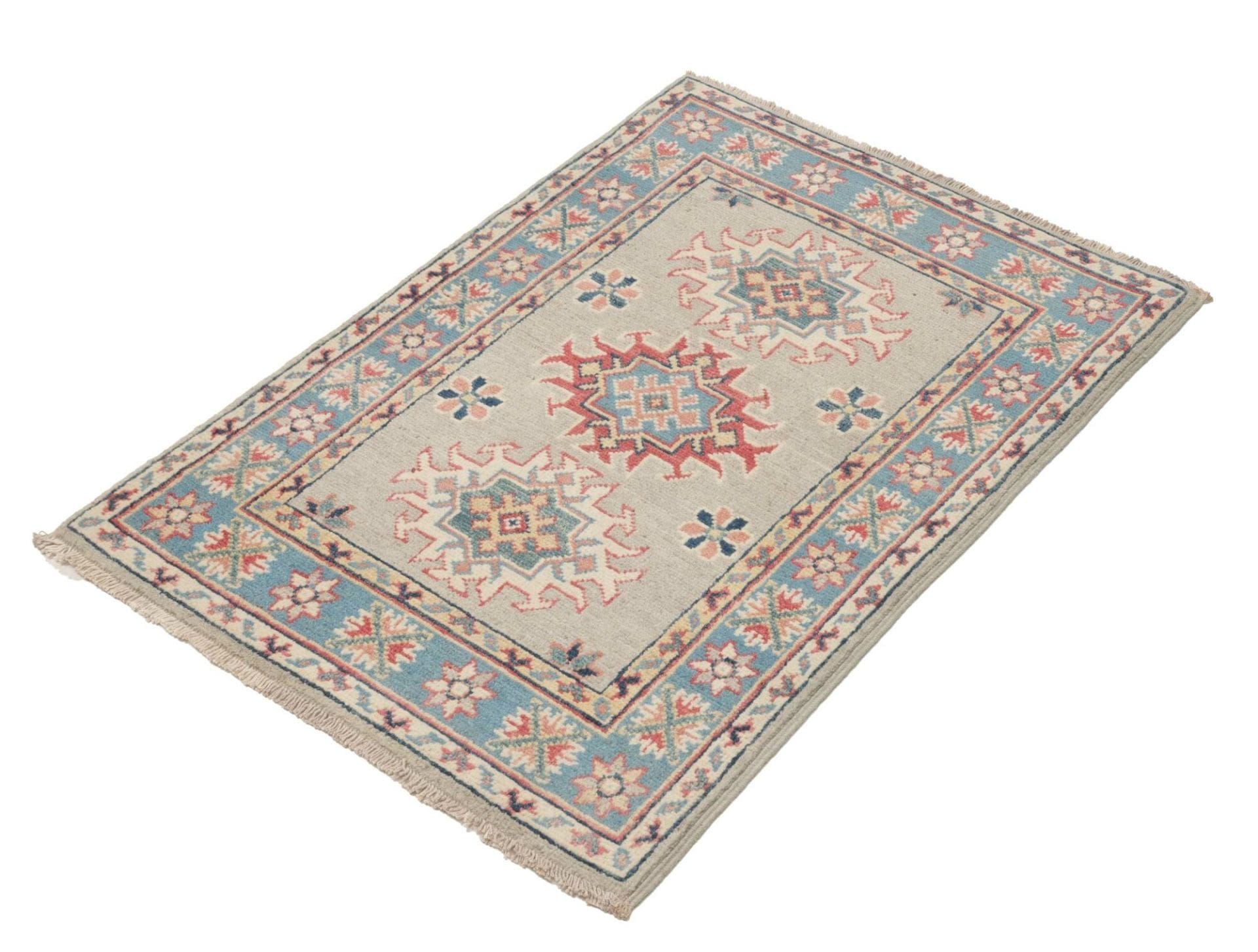 Kazak Teppich 67 x 90 cm, geometrisch, Schurwolle, handgeknüpft