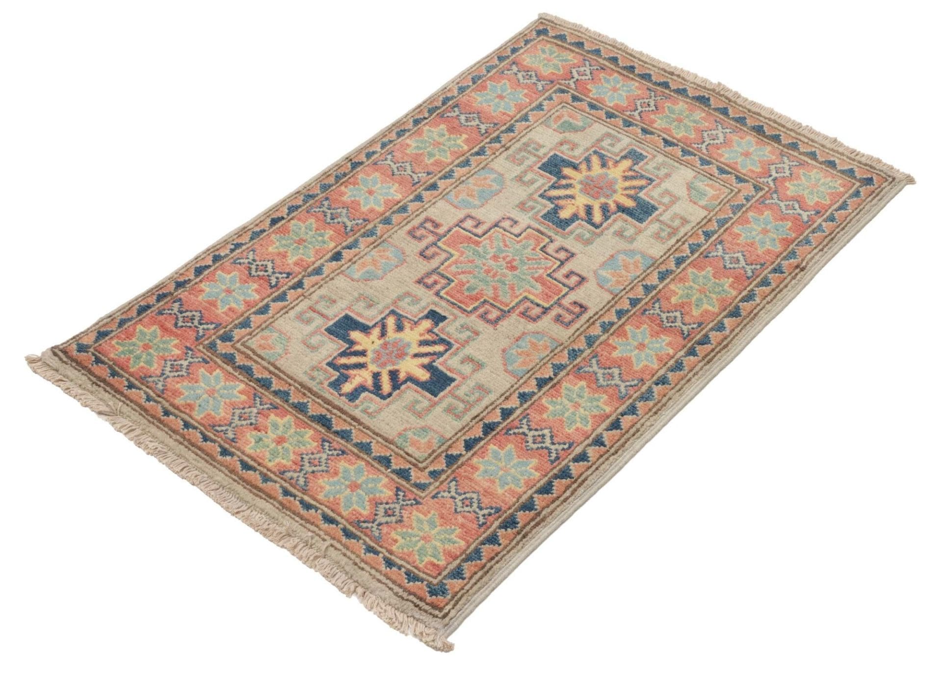 Kazak Orientteppich 60 x 87 cm, geometrische Muster, handgeknüpft