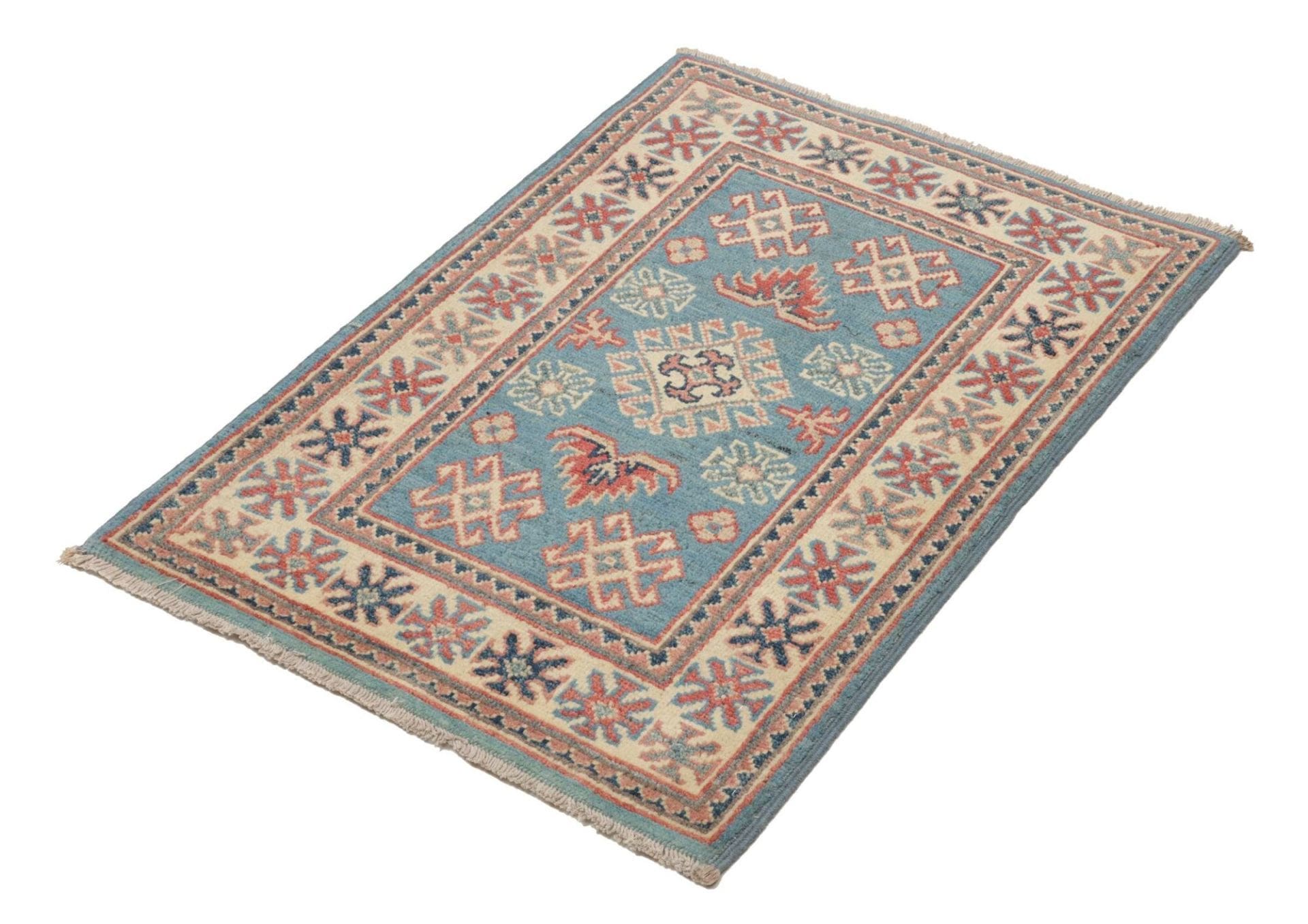 Kazak Teppich 65 x 85 cm, handgeknüpft, geometrische Muster, Schurwolle