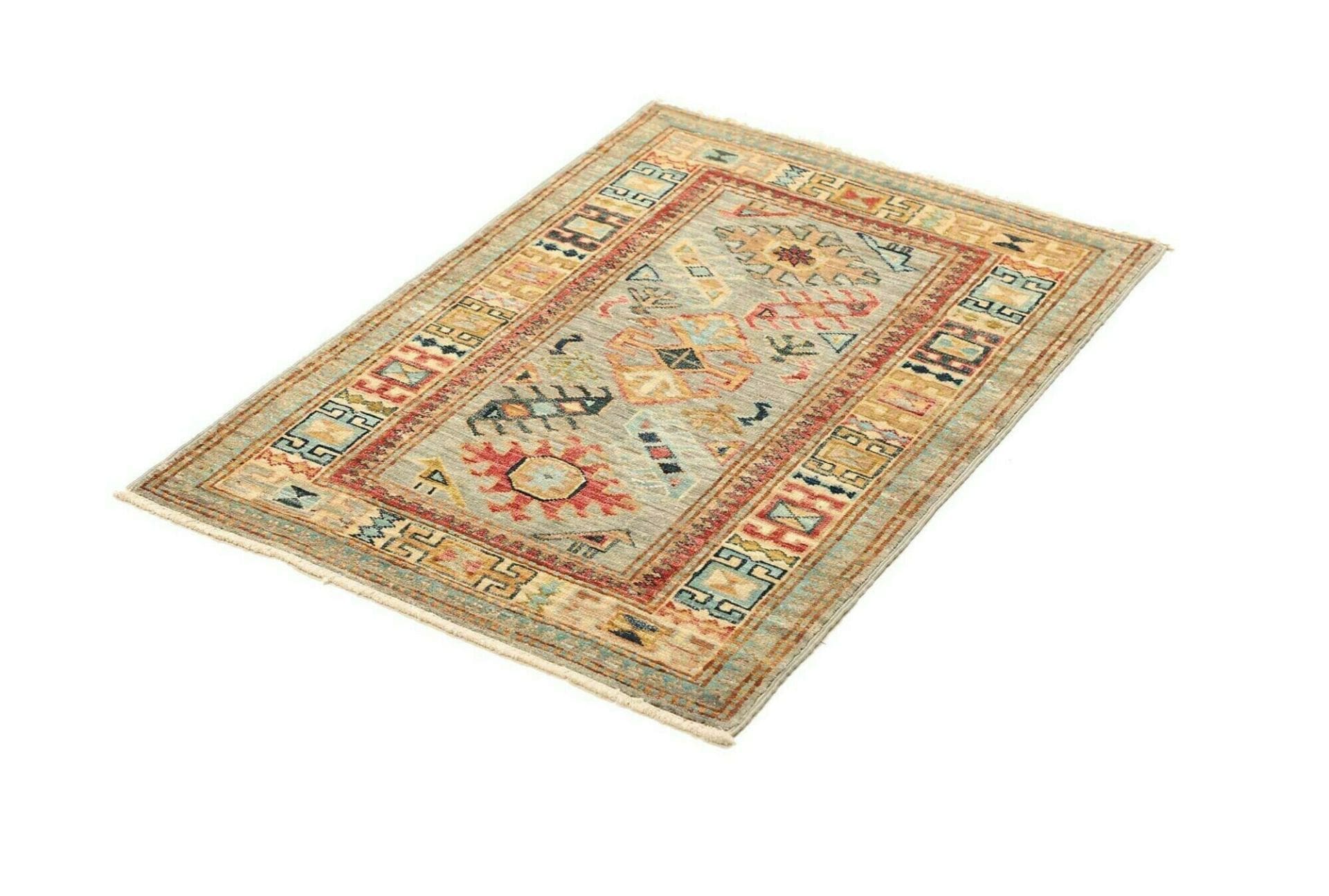 Kazak Teppich 66 x 93cm, geometrisches Muster, handgeknüpft