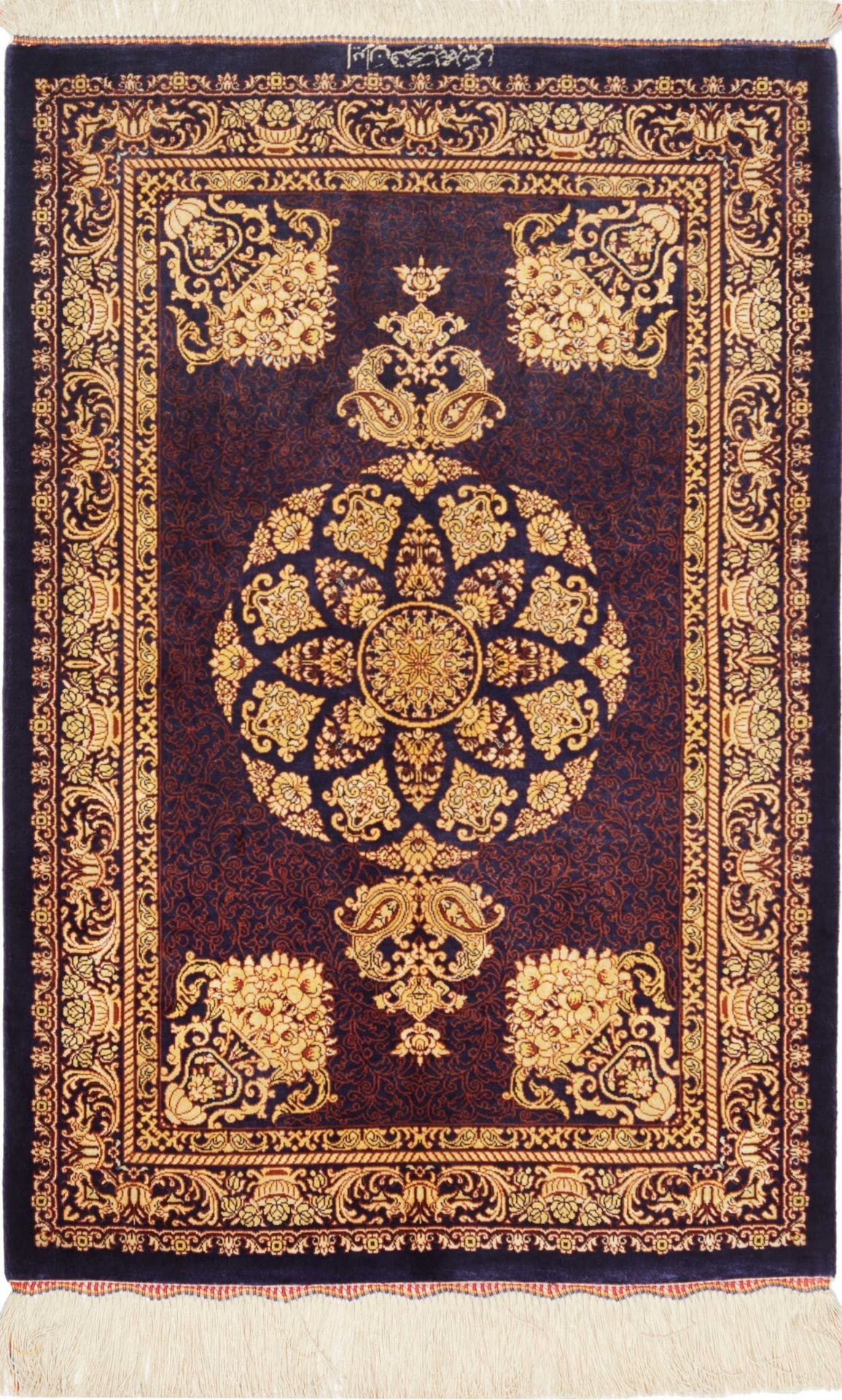 Ghom Teppich 64 x 90 cm, Seide, handgeknüpft, Perserteppich