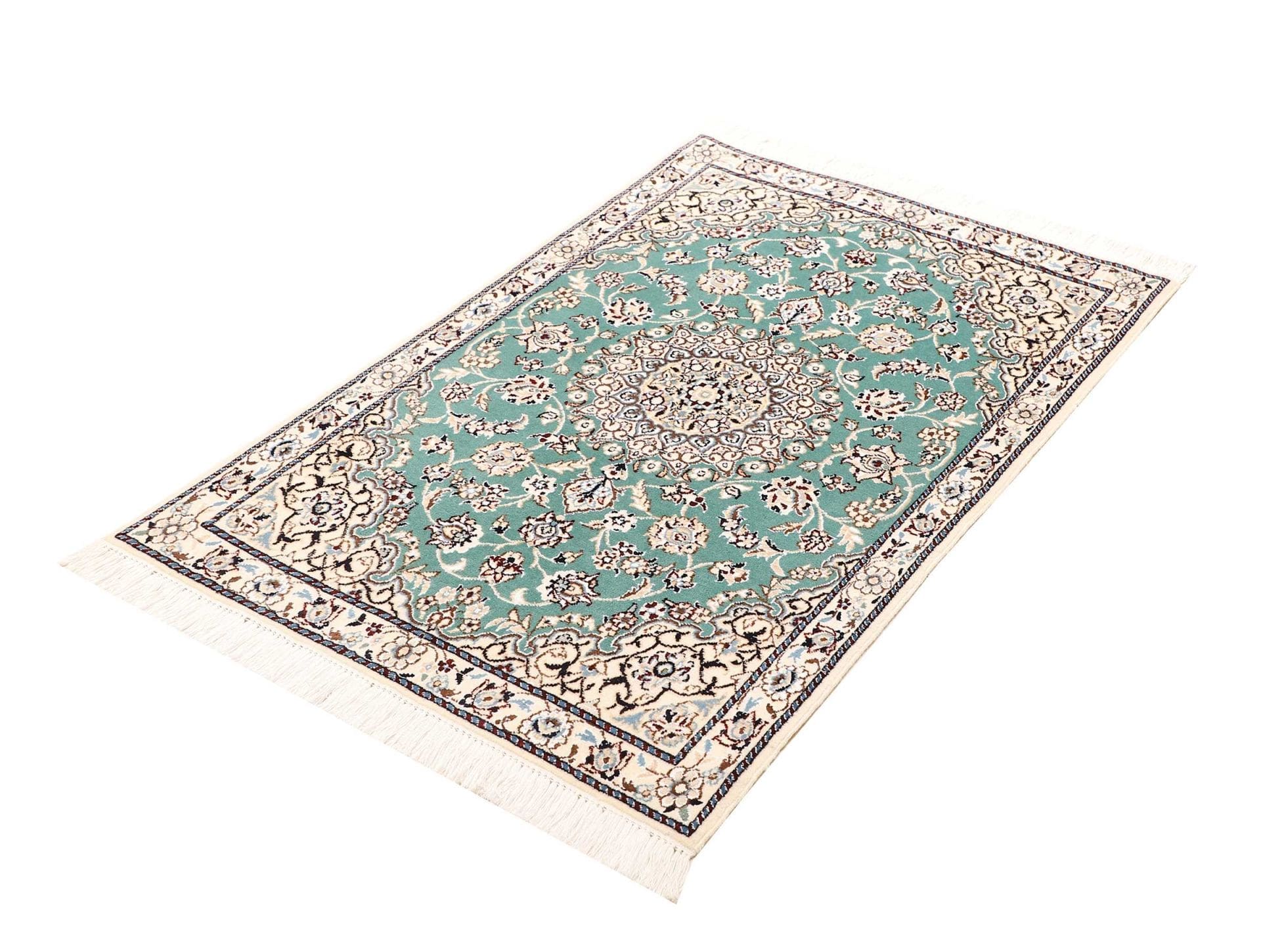 Nain Teppich 82 x 120 cm, florales Muster, handgeknüpft, Perserteppich