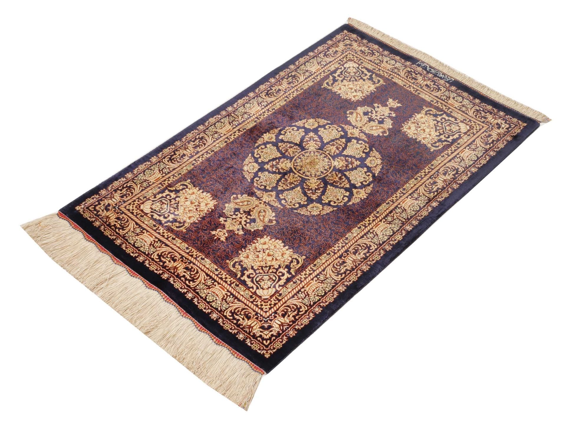 Ghom Teppich 64 x 90 cm, Seide, handgeknüpft, Perserteppich