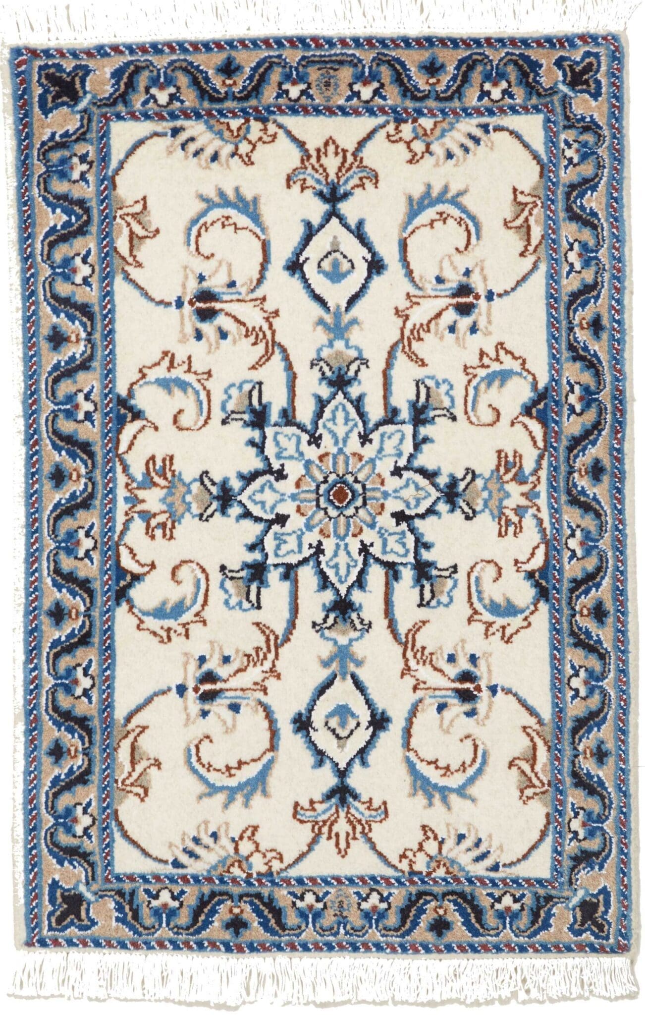 Nain Teppich 63 x 90 cm, florales Muster, handgeknüpft, Perserteppich