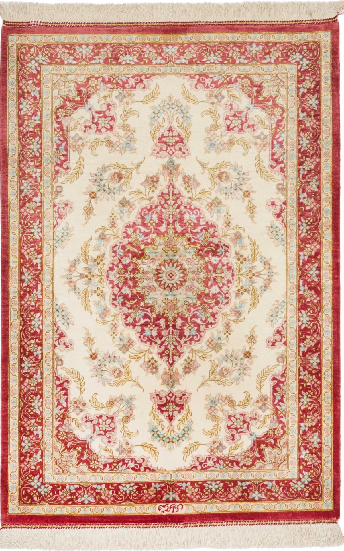 Ghom Teppich 63 x 87 cm, Seide, handgeknüpft, edel & exklusiv