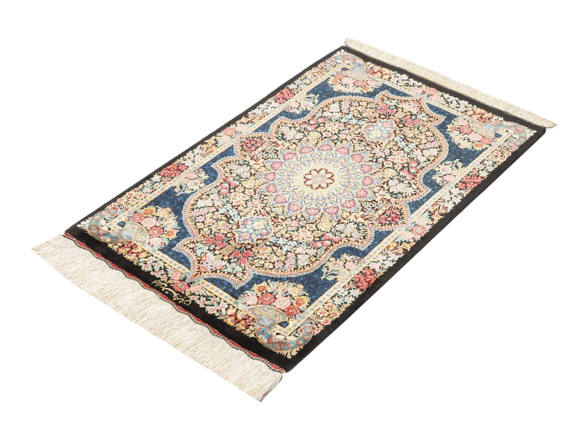 Ghom Teppich 61 x 89cm, Seide, Handgeknüpft, Perserteppich