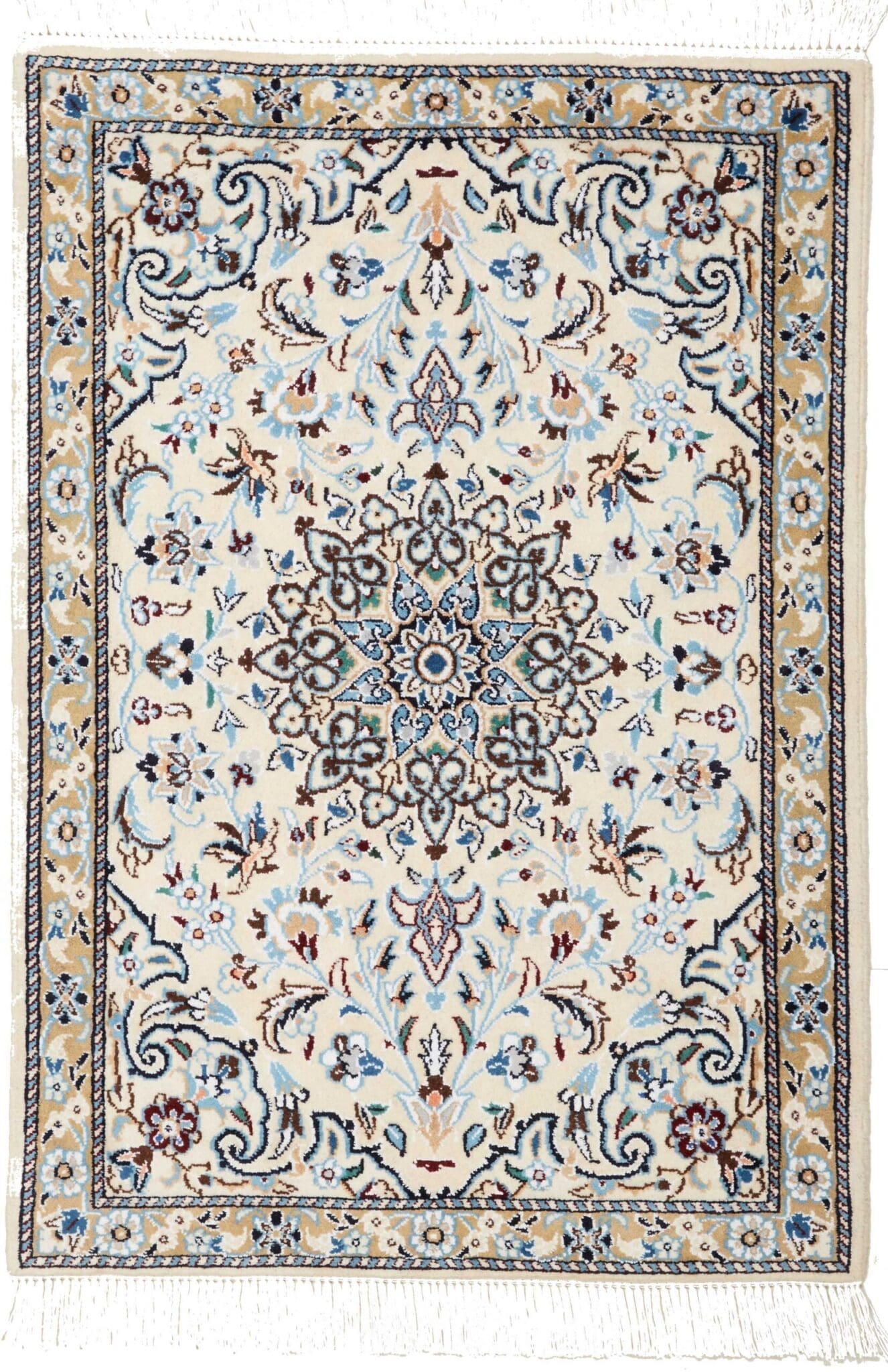 Nain Teppich 65 x 89cm, florales Muster, Schurwolle, handgeknüpft