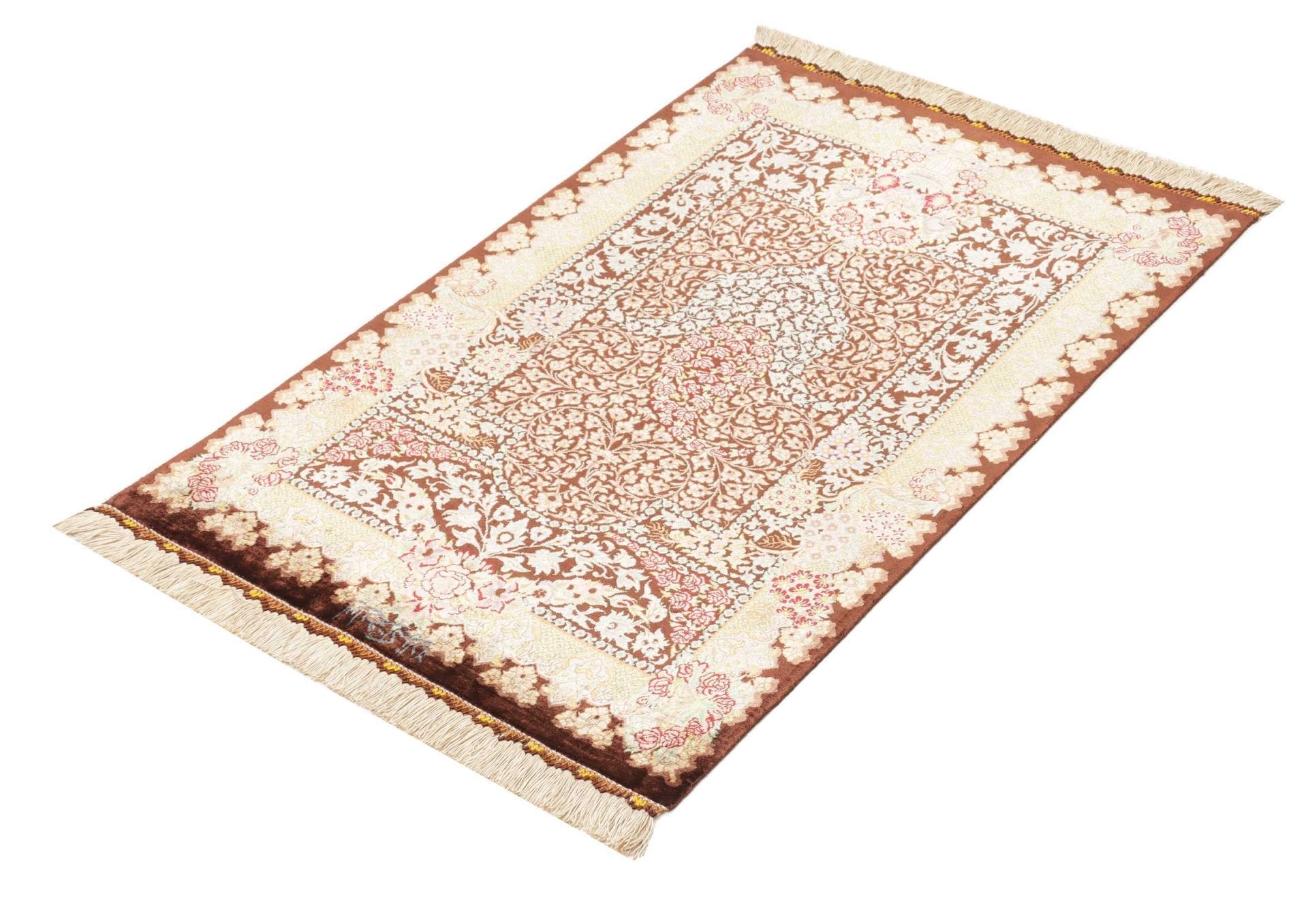 Ghom Teppich 63 x 91 cm, Seide, handgeknüpft, Perserteppich