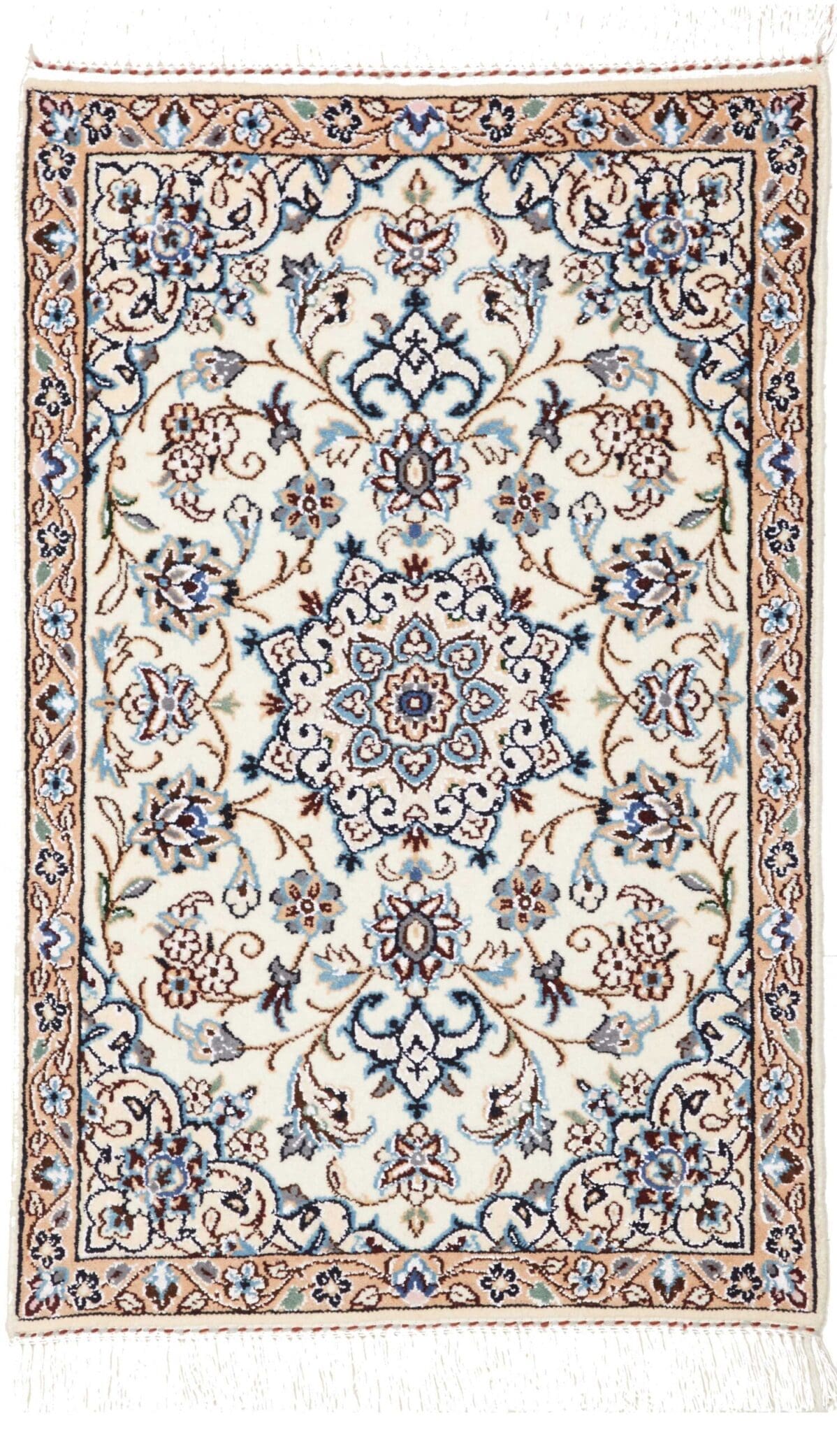 Nain Teppich 63 x 88 cm, florales Muster, Schurwolle, handgeknüpft