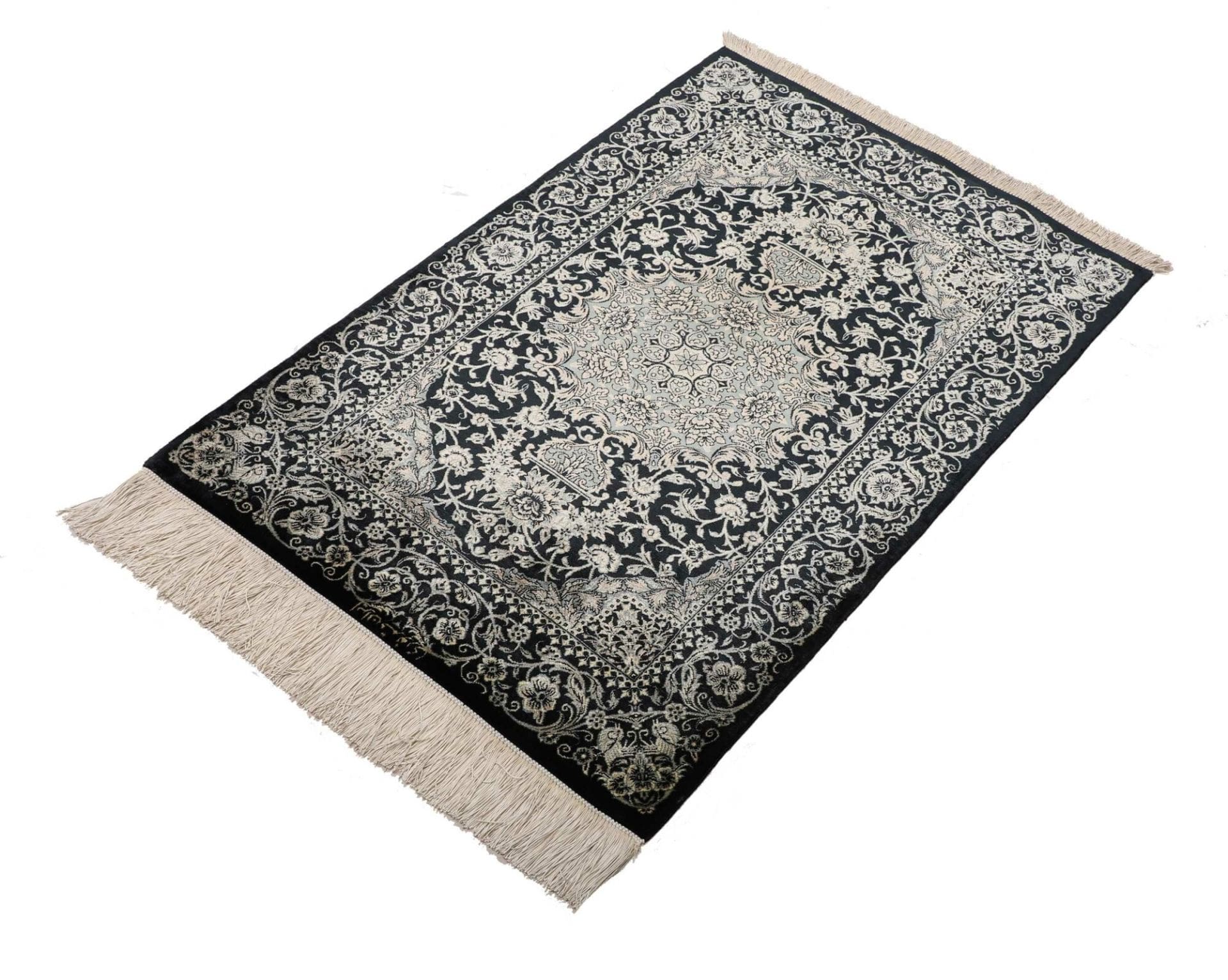 Eleganter Ghom Teppich 61 x 88cm, handgeknüpft, Seide, Perserteppich