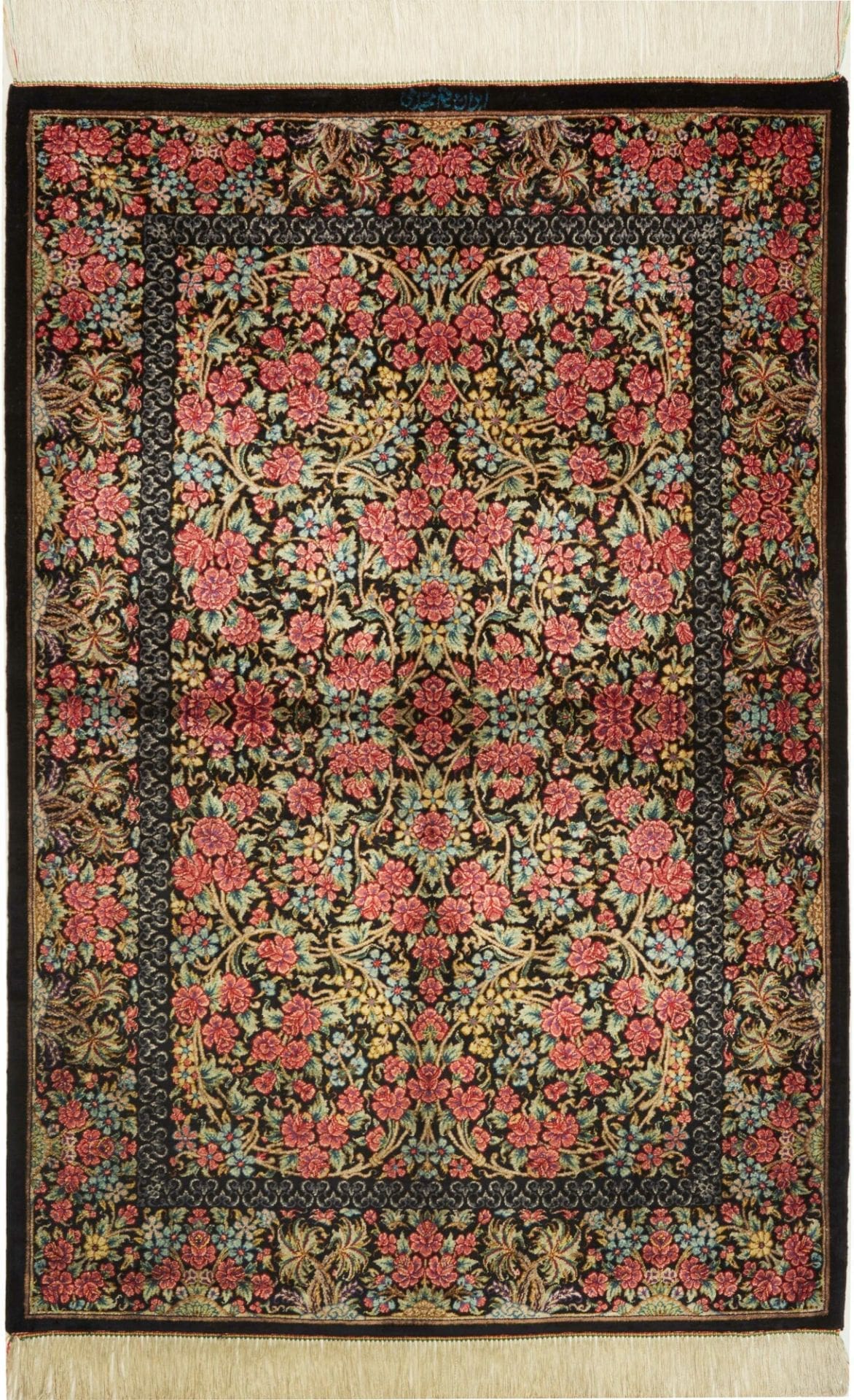 Ghom Teppich 81 x 119 cm aus Seide, florales Muster, handgeknüpft