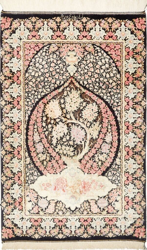 Ghom Teppich 60 x 88cm, Seide, handgeknüpft, Perserteppich