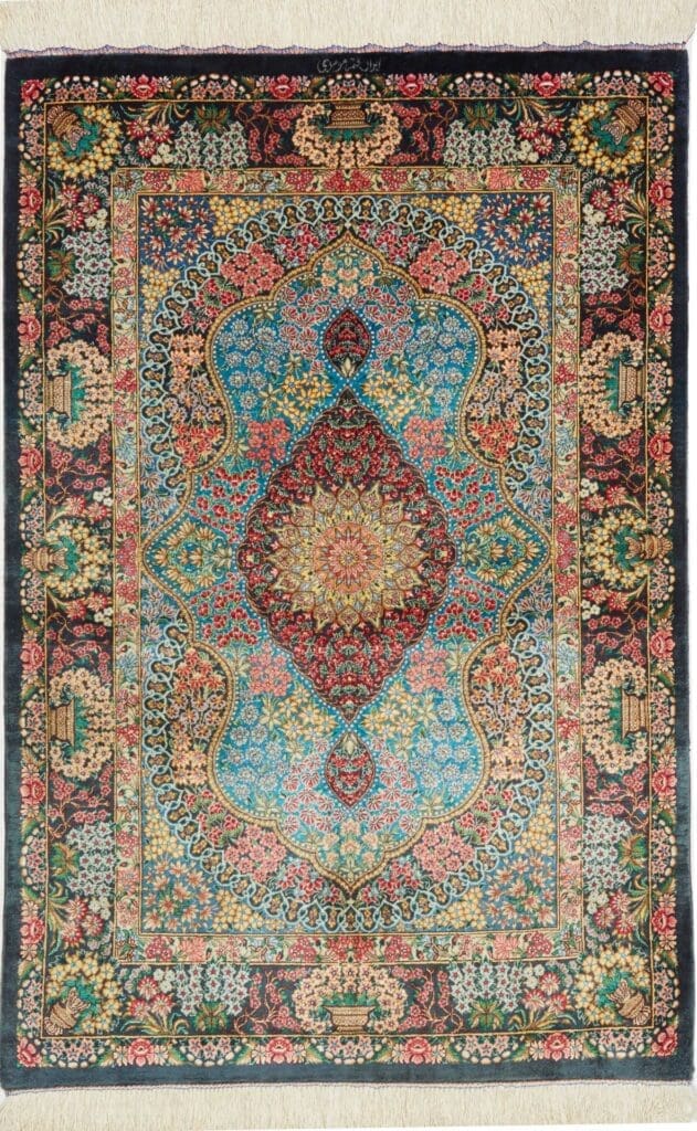 Ghom Teppich 81 x 117cm, Seide, Handgeknüpft, Perserteppich