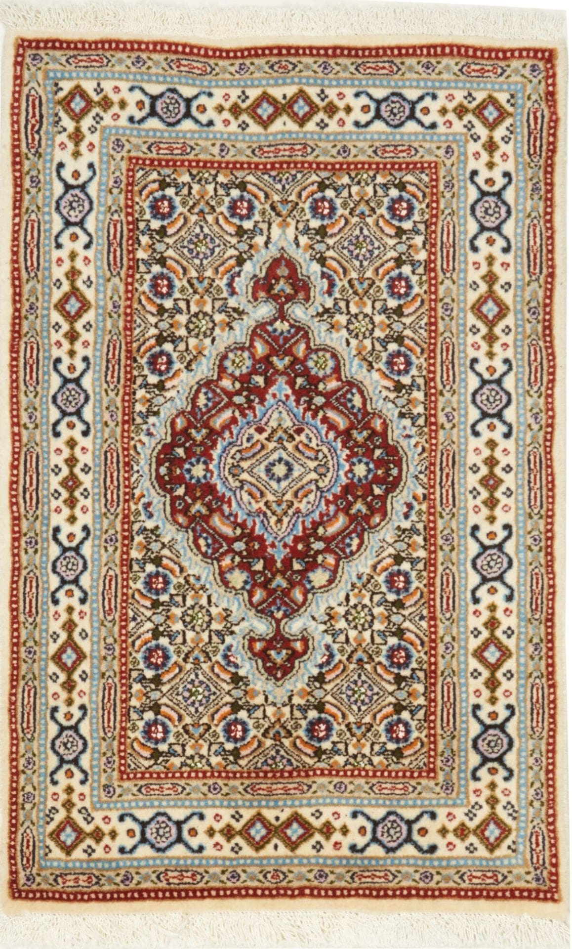 Moud Teppich 60 x 90 cm, florales Muster, Schurwolle, handgeknüpft