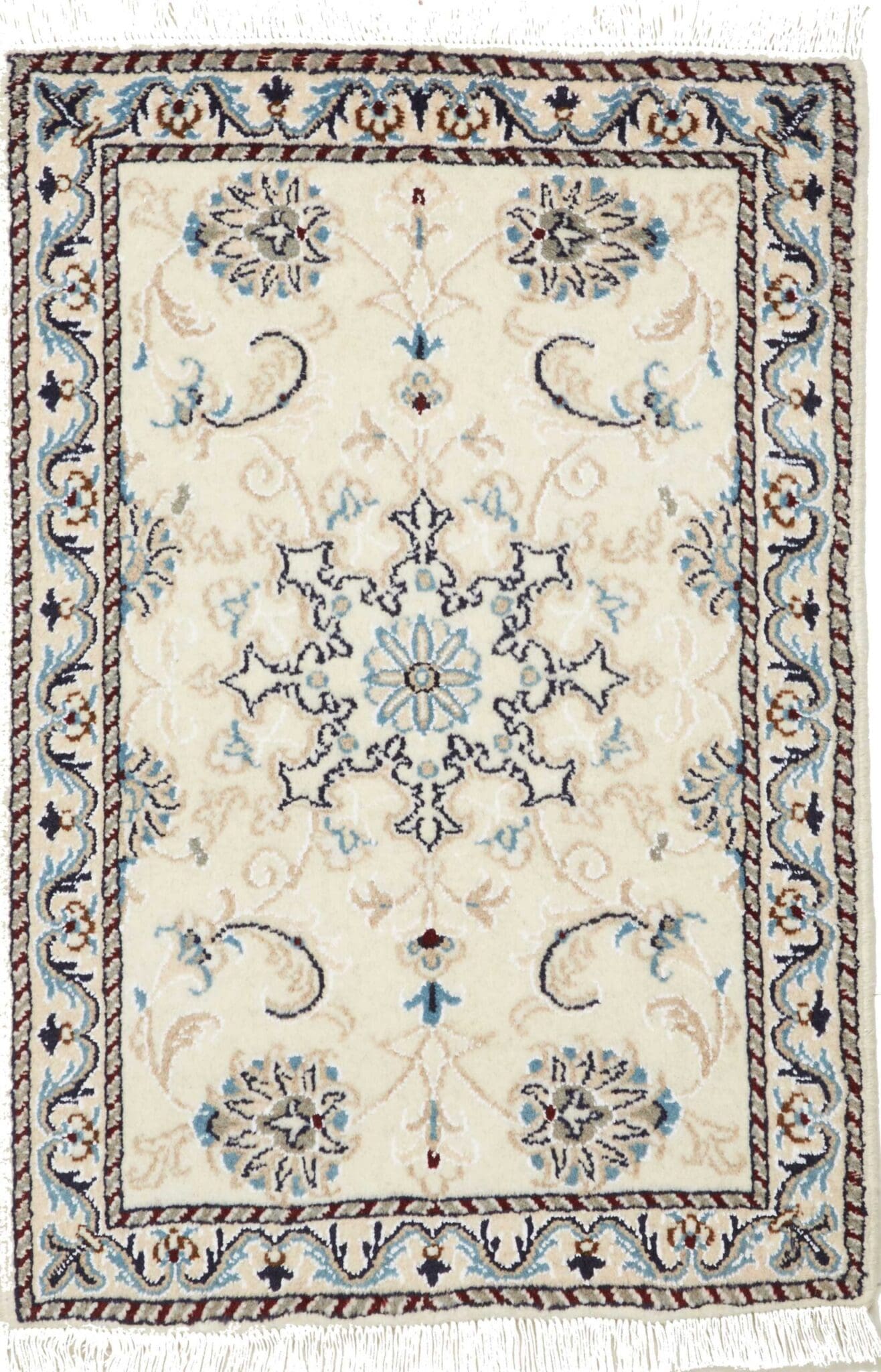 Eleganter Nain Teppich 63 x 90 cm mit floralen Mustern, handgeknüpft