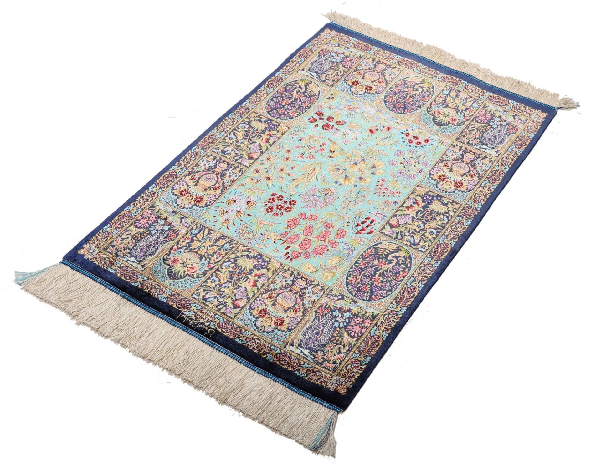 Ghom Teppich 63 x 91 cm, Seide, Handgeknüpft, Perserteppich