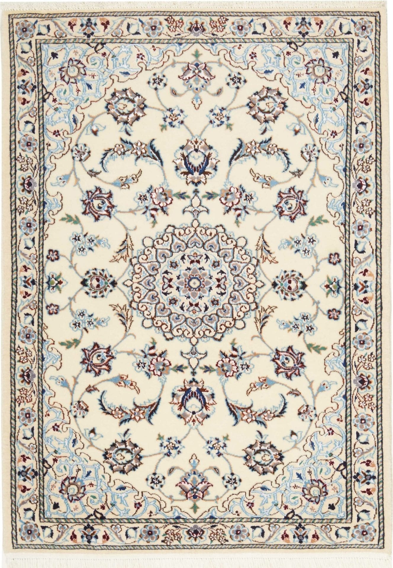 Nain Teppich 66 x 92 cm, florale Muster, Schurwolle, handgeknüpft