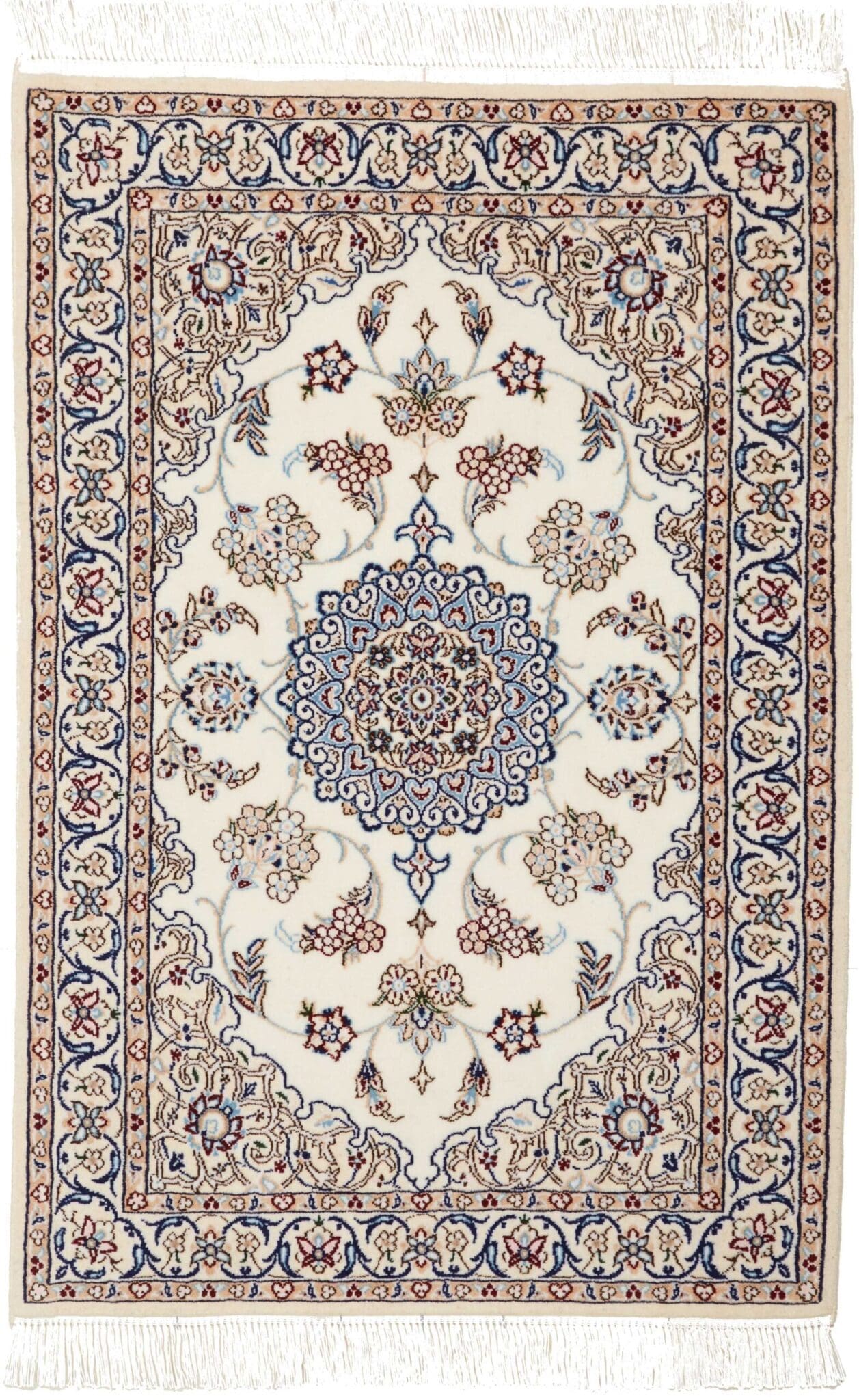 Nain Teppich 65 x 93 cm, florale Muster, Schurwolle, handgeknüpft