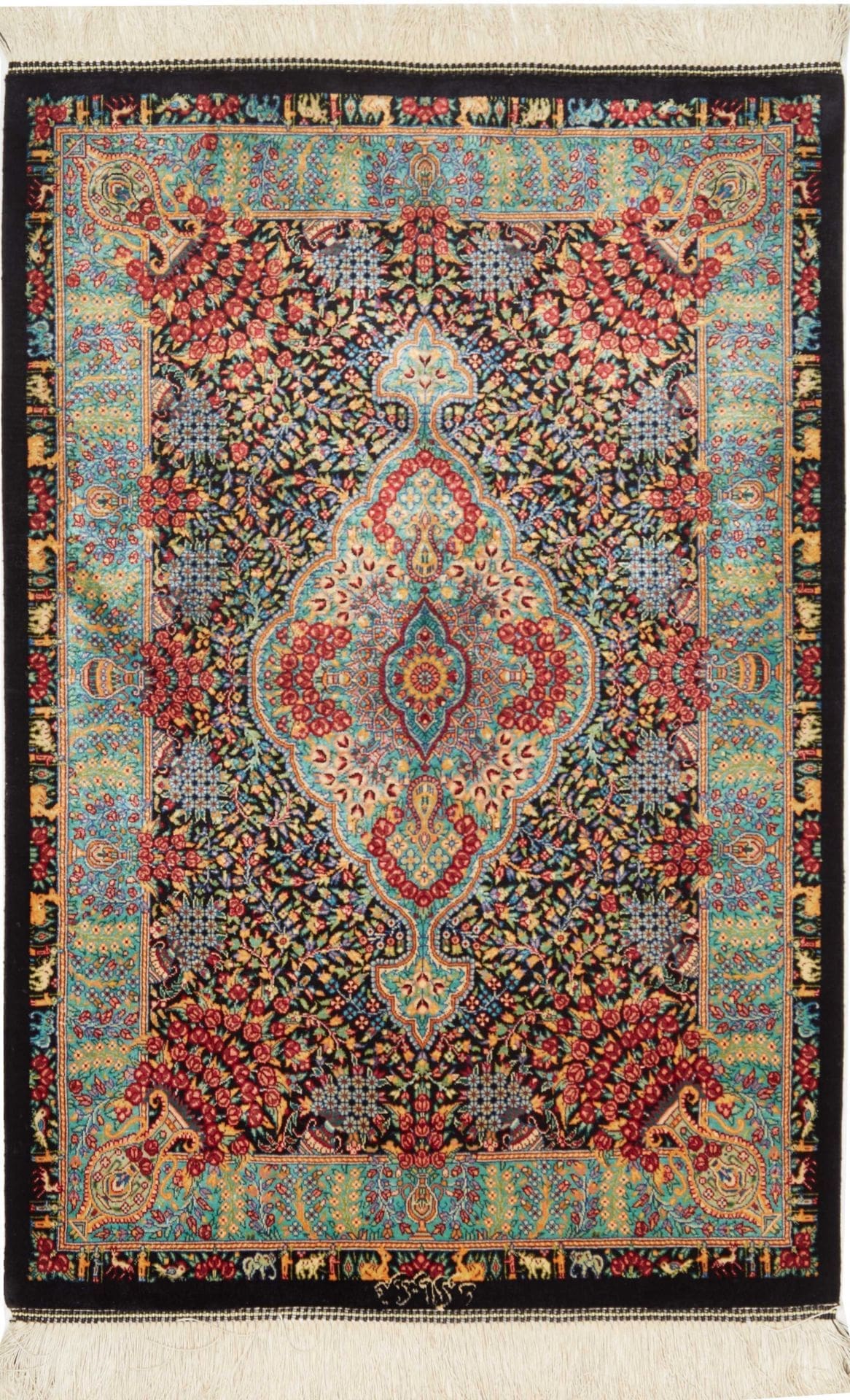 Ghom Teppich 64 x 91cm, Seide, handgeknüpft, Perserteppich
