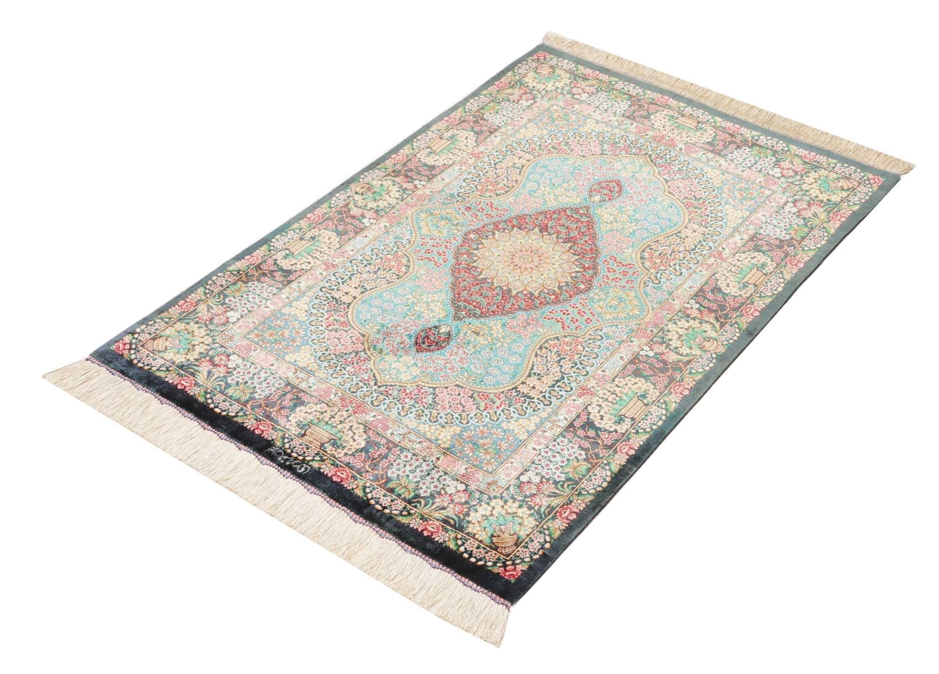 Ghom Teppich 81 x 117cm, Seide, Handgeknüpft, Perserteppich