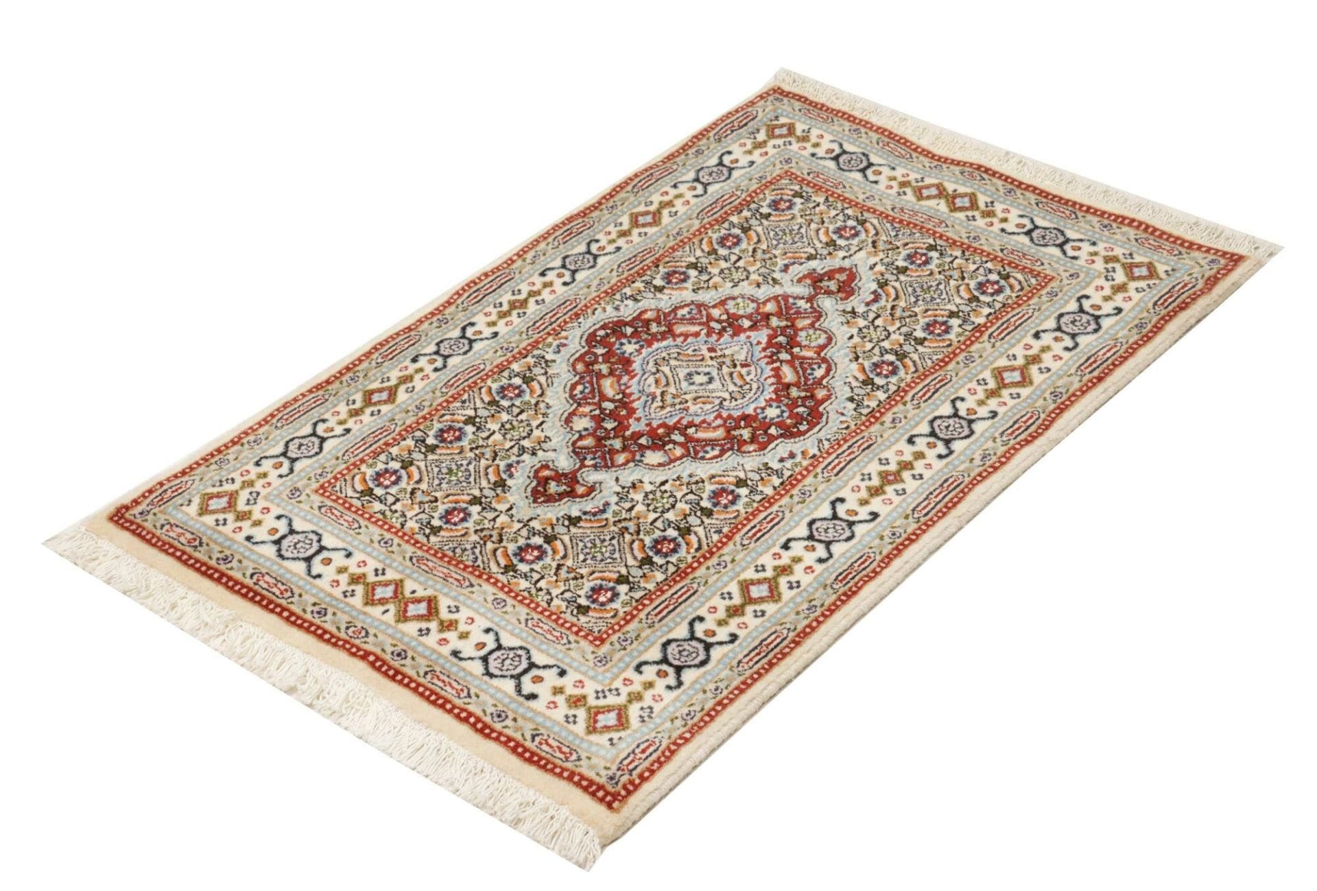 Moud Teppich 60 x 90 cm, florales Muster, Schurwolle, handgeknüpft
