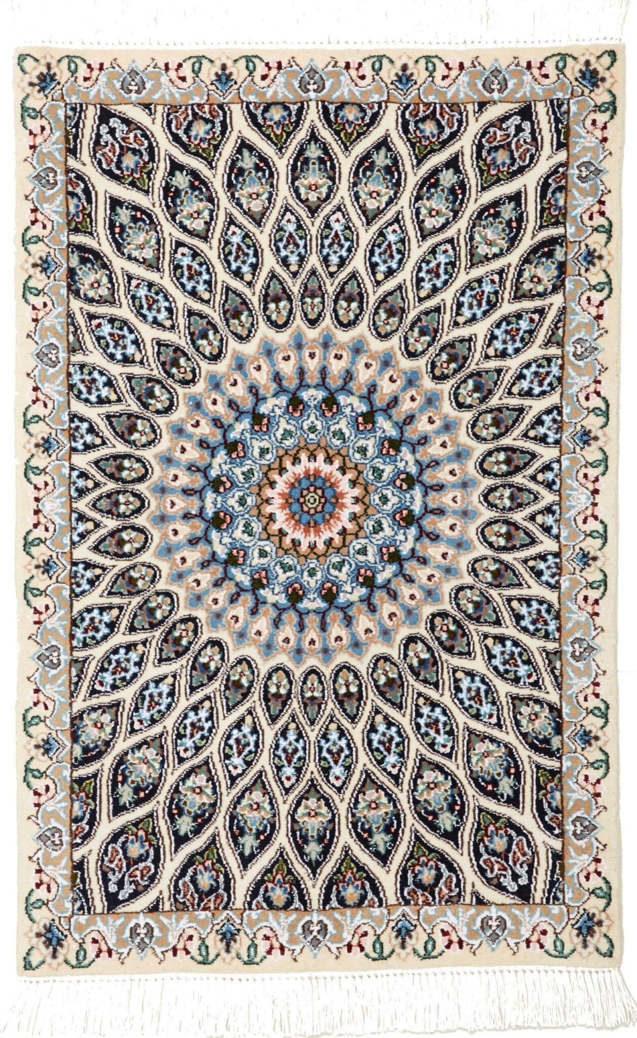 Nain Teppich 63 x 92cm, florale Muster, Schurwolle, handgeknüpft