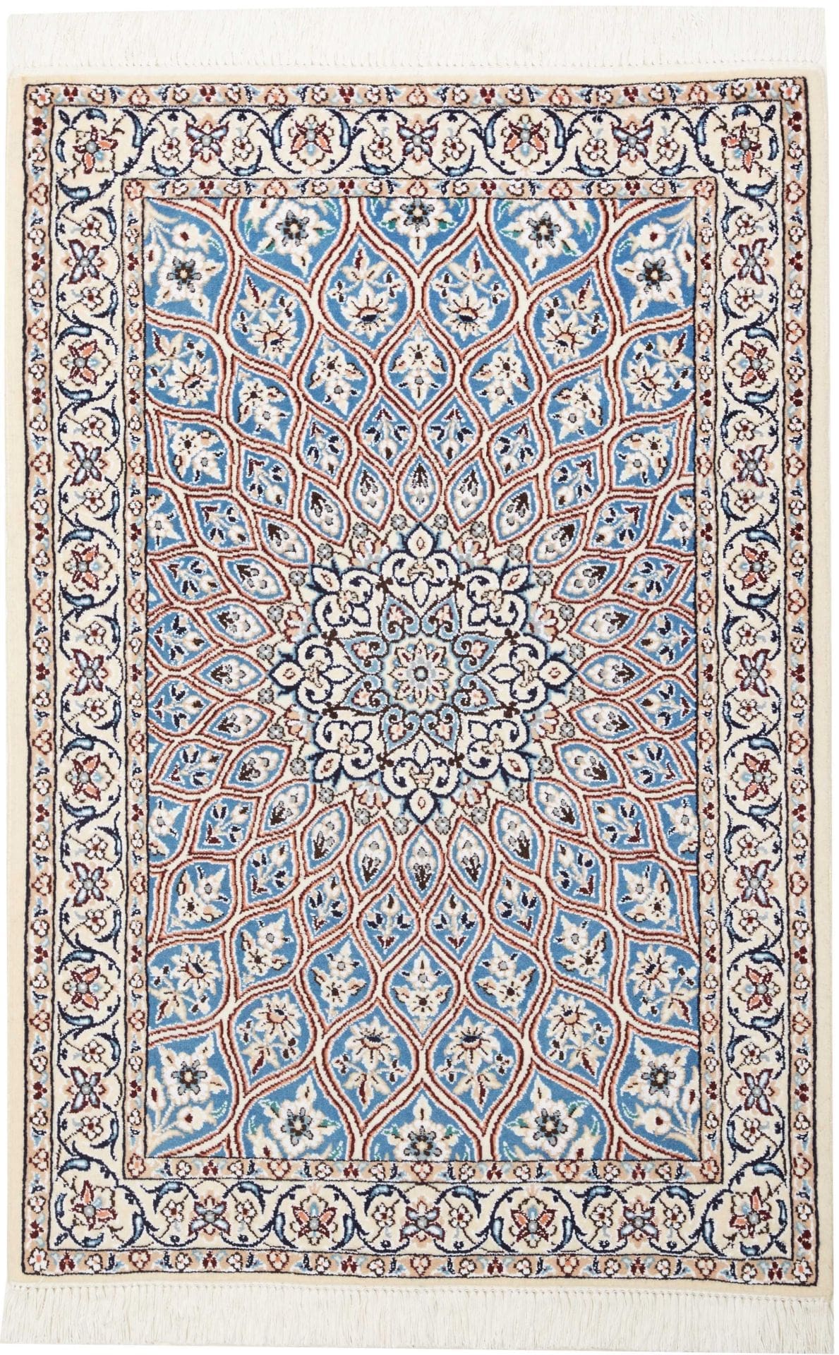 Nain Teppich 82 x 118 cm, florales Design, handgeknüpft, Perserteppich