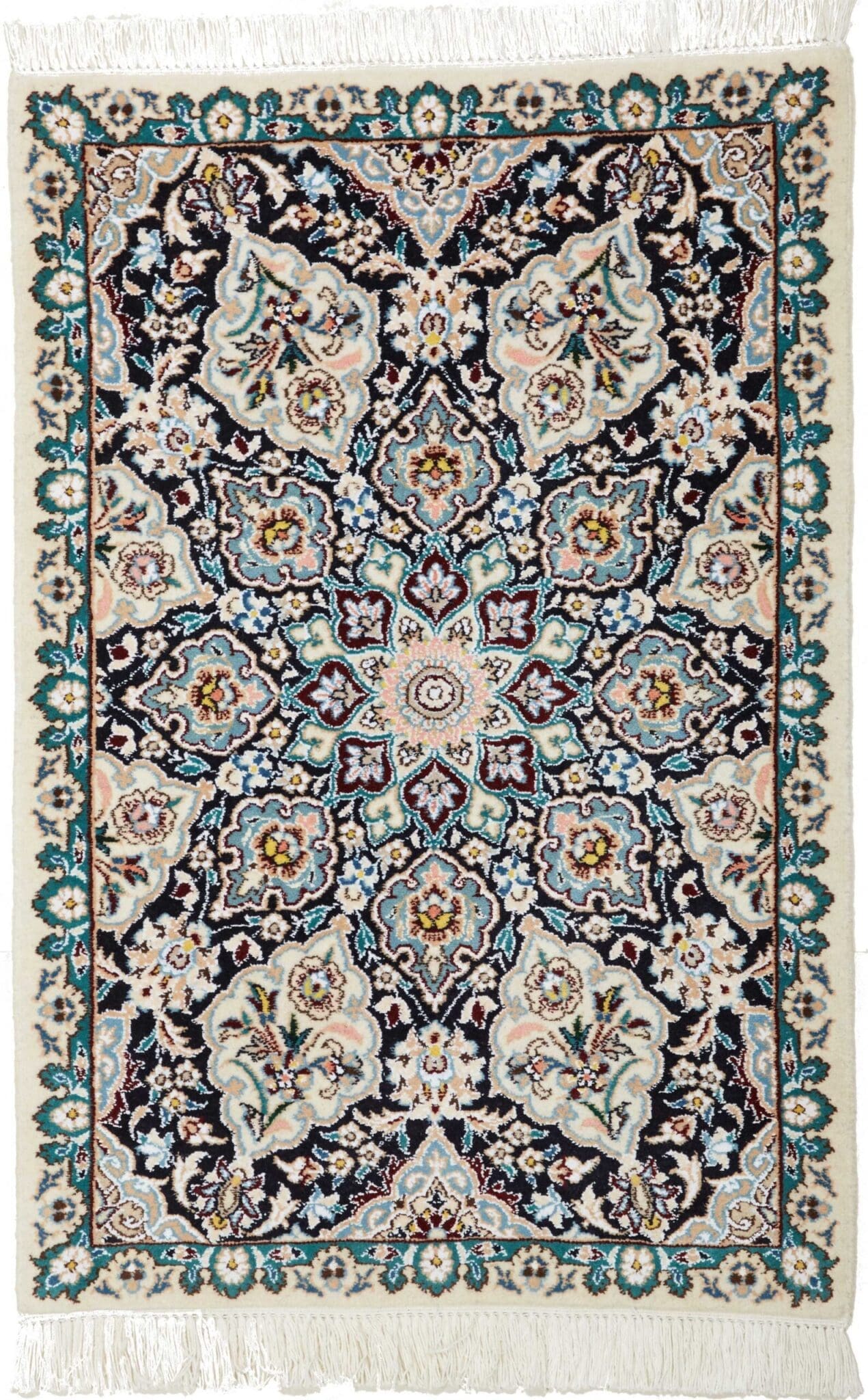 Nain Teppich 63 x 90 cm, florale Muster, Schurwolle, handgeknüpft