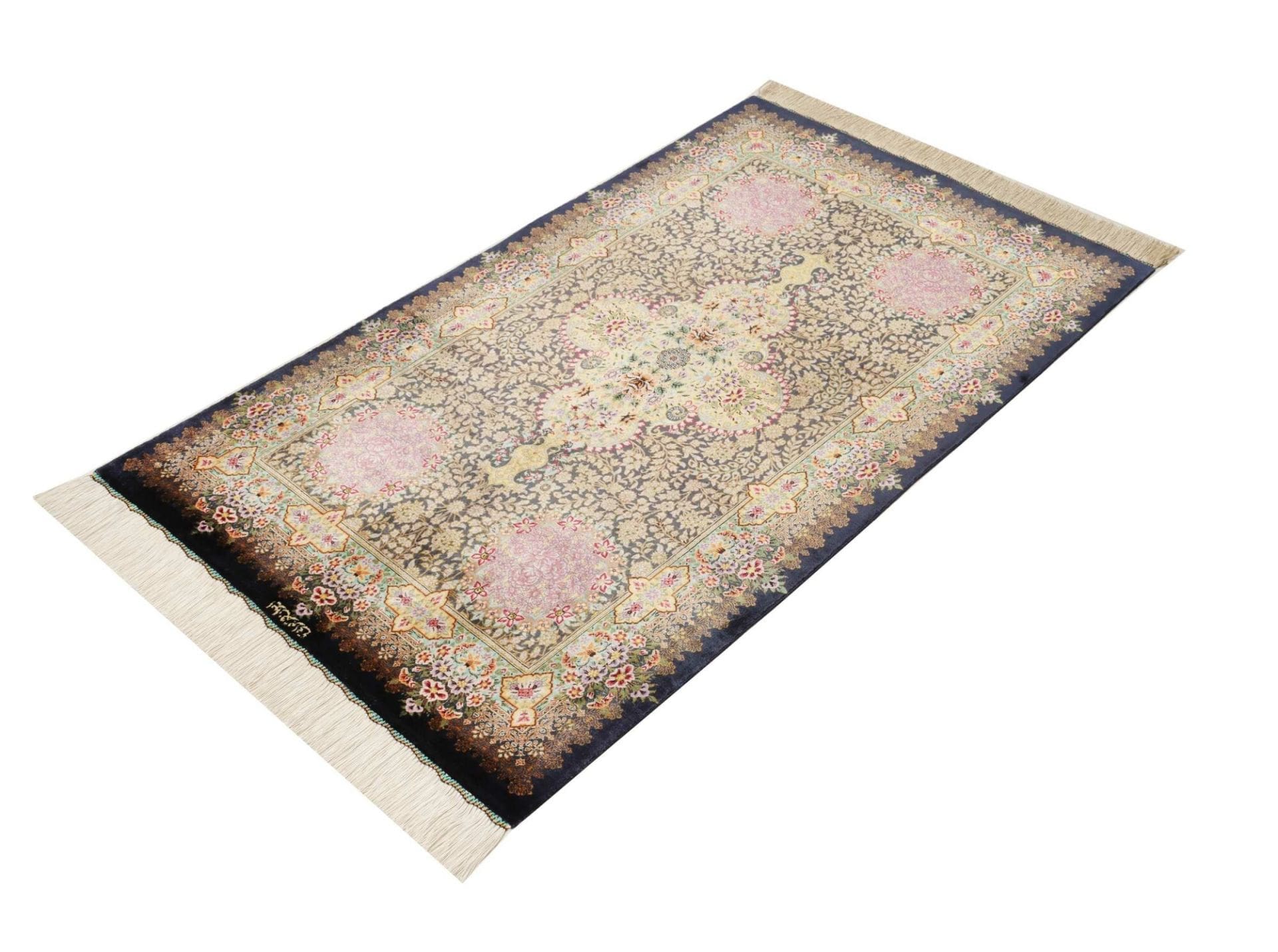 Ghom Teppich 81 x 128cm, Seide, handgeknüpft, Perserteppich