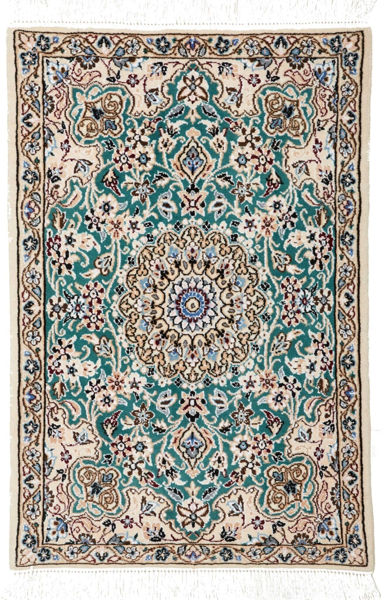Nain Teppich 63 x 90cm, florale Muster, Schurwolle, handgeknüpft