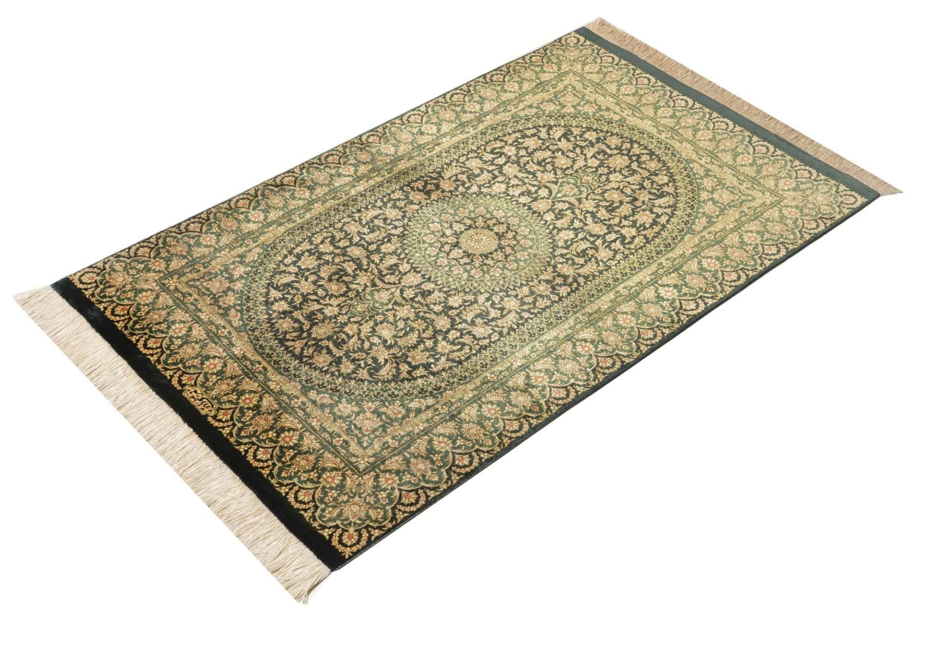 Ghom Teppich 80 x 120cm, florale Seidenmuster, handgeknüpft