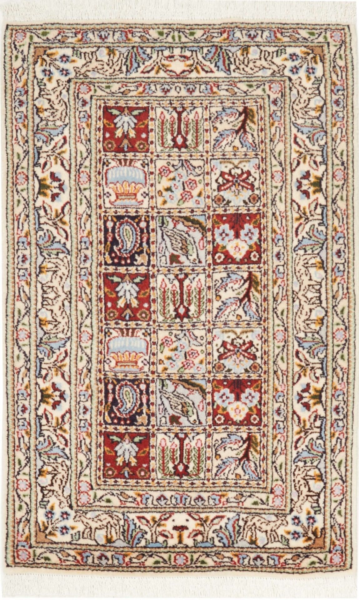 Moud Teppich 63 x 87 cm, floral, Schurwolle, handgeknüpft, Perserteppich