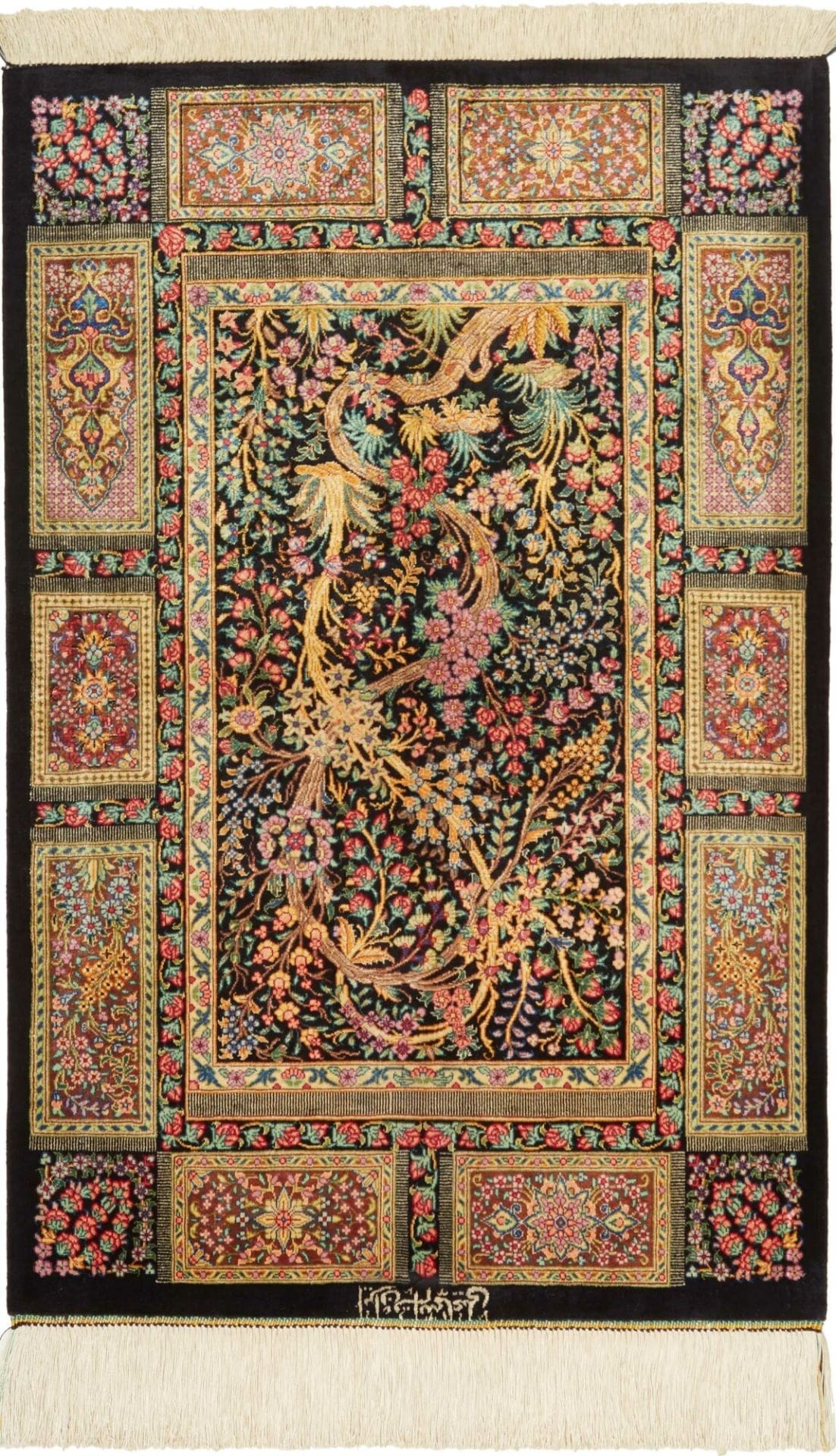 Ghom Teppich 63 x 92 cm, Seide, handgeknüpft, Perserteppich